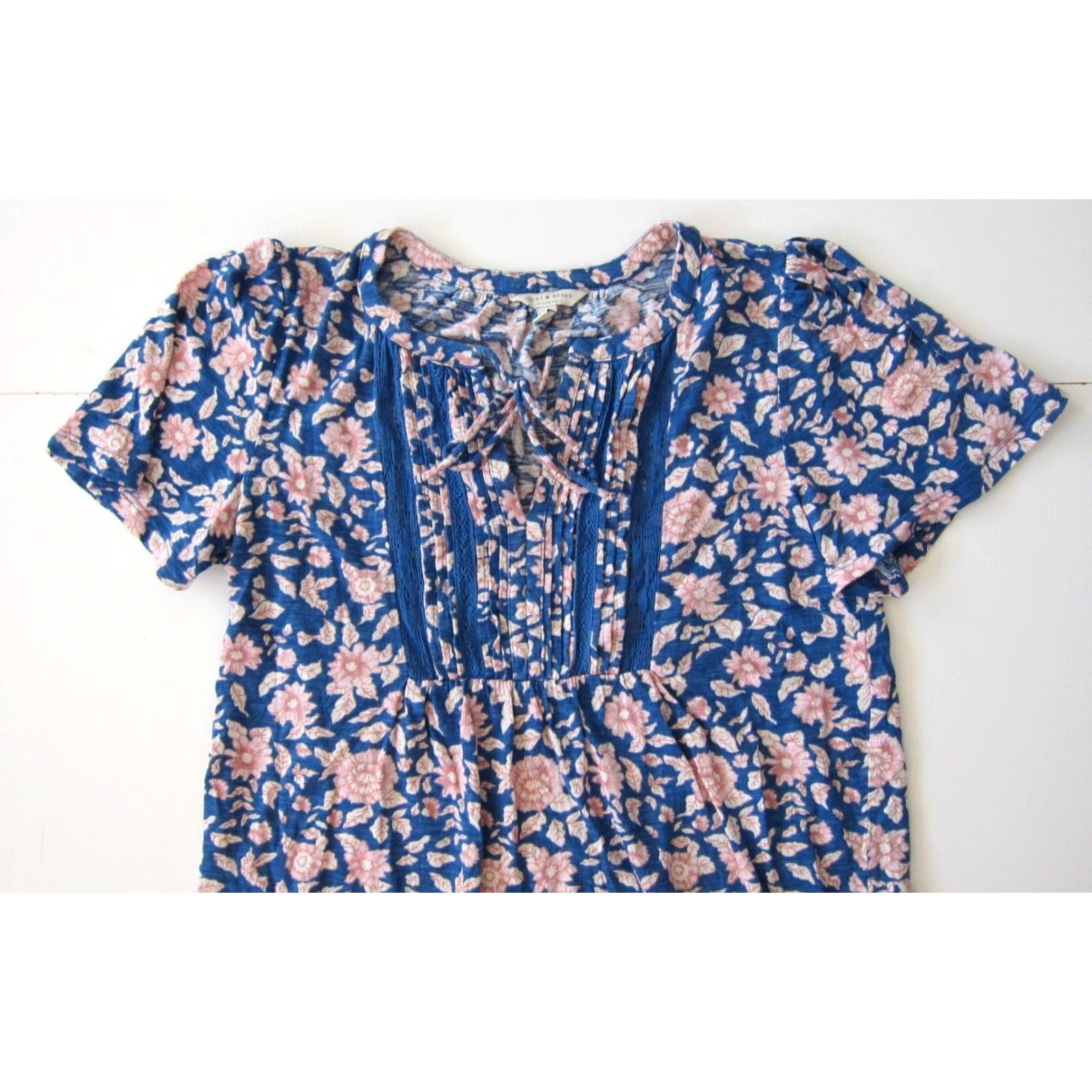 Lucky Brand Lucky Brand Blouse Short Sleeve Cotton Stretch Floral Blue Pink Peasant S/P Size S / US 4 / IT 40 - 8 Thumbnail