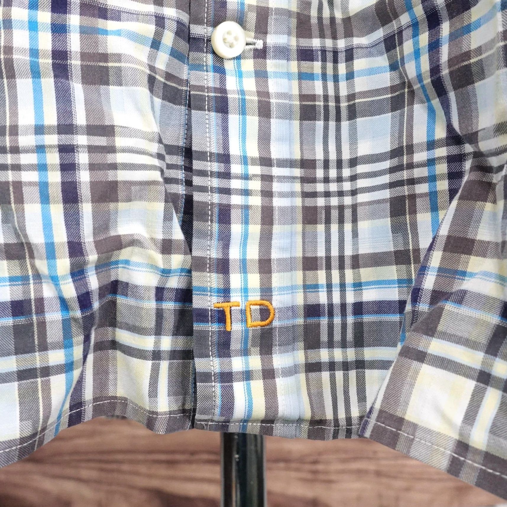 Vintage Thomas Dean Shirt Mens 2XL Gray Blue Plaid Short Sleeve Button Up Pima Cotton Embroidered Size US XXL / EU 58 / 5 - 4 Thumbnail