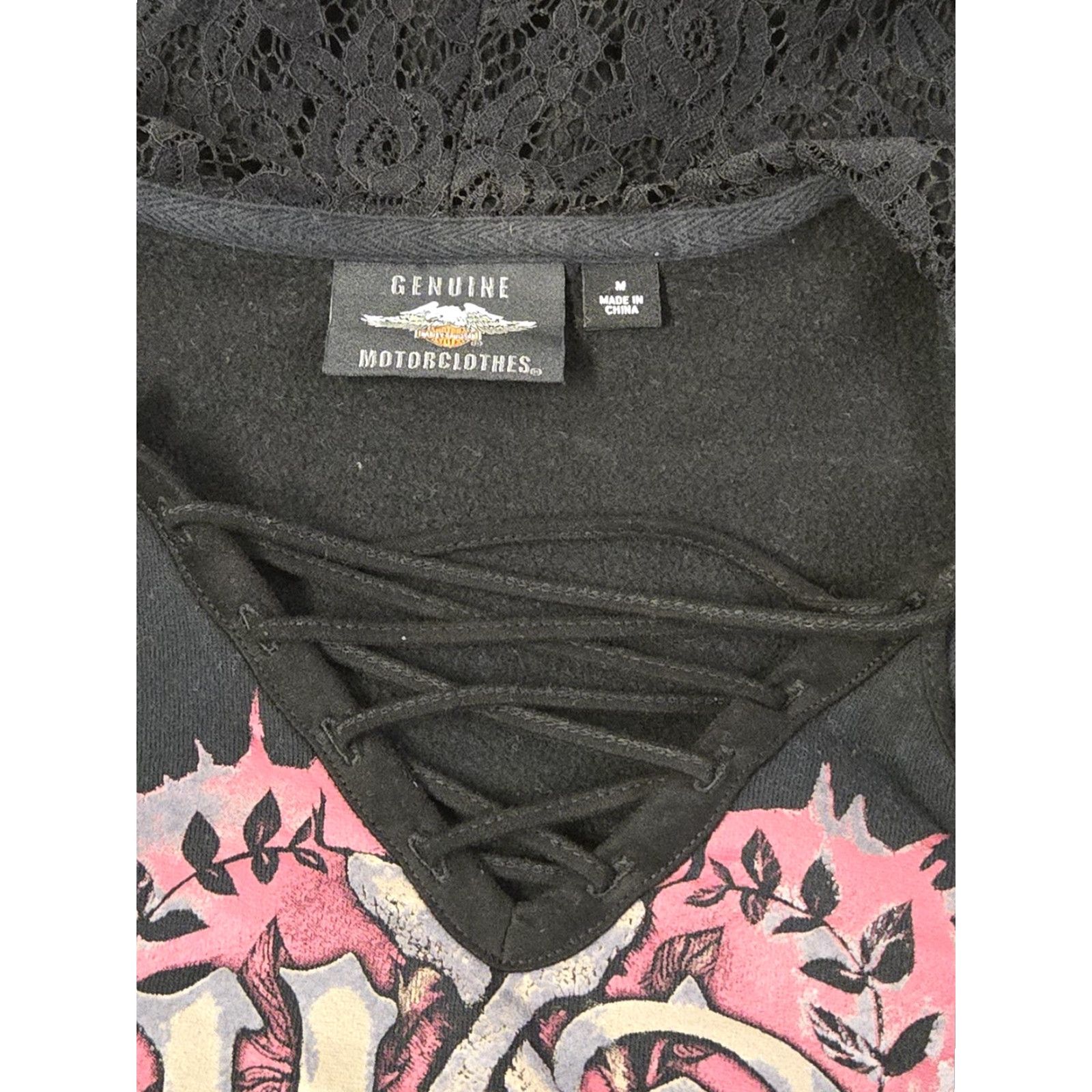 Harley Davidson Harley-Davidson Hoodie Womens Medium Black Lace Up Pullover Pink Heart Graphic Size M / US 6-8 / IT 42-44 - 4 Thumbnail