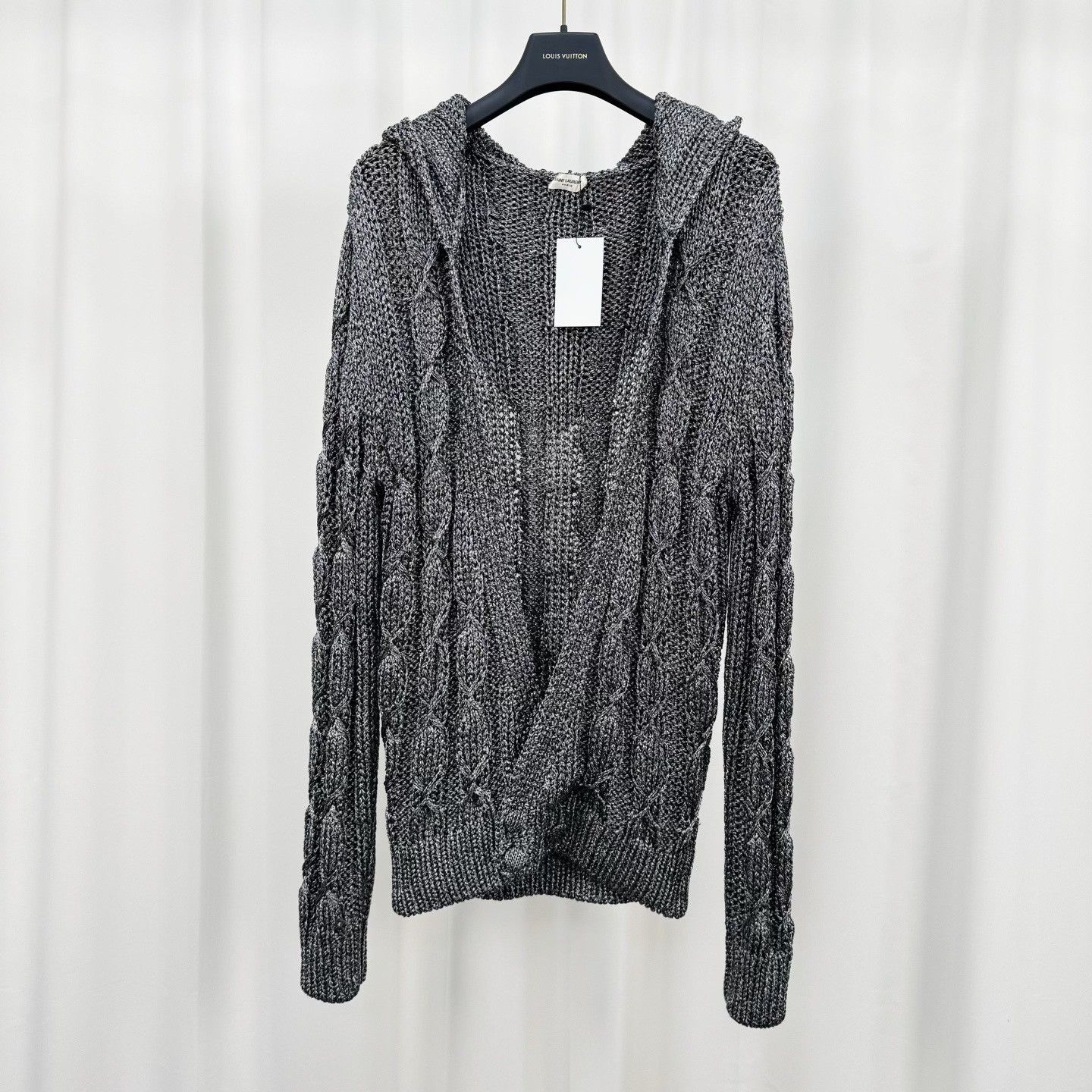 Saint Laurent Paris Saint Laurent Gray Cable-Knit Hooded Cardigan Size S / US 4 / IT 40 - 1 Thumbnail