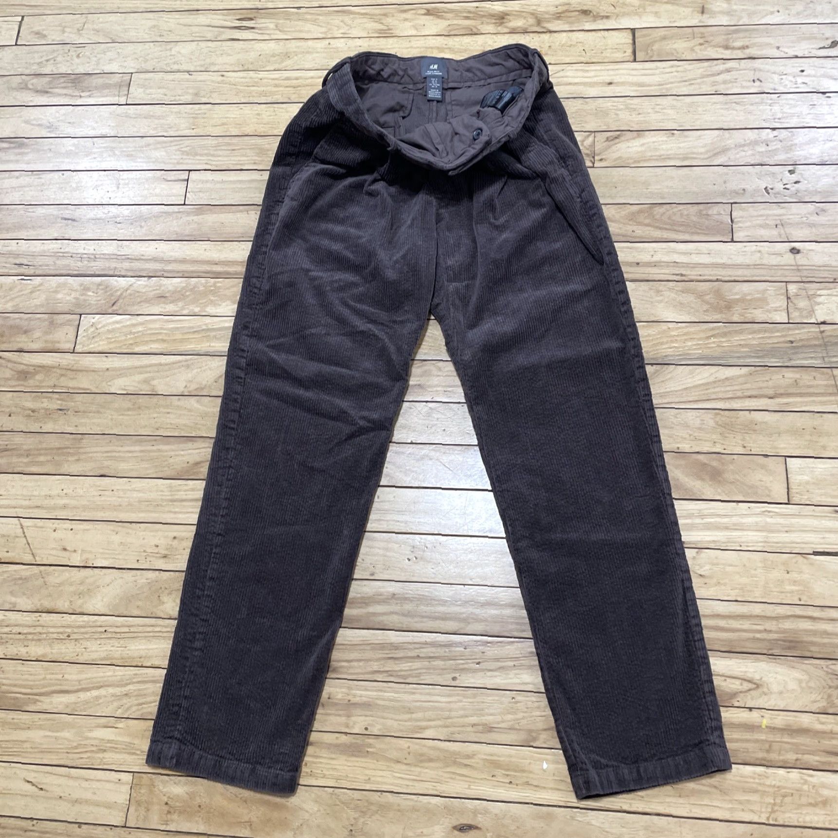 H&M VINTAGE H&M Corduroy Pants Adult 31 Brown Pleated Straight Chino Nature Skate 31x28 Mens Size 24" / US 00 / IT 34 - 2 Thumbnail