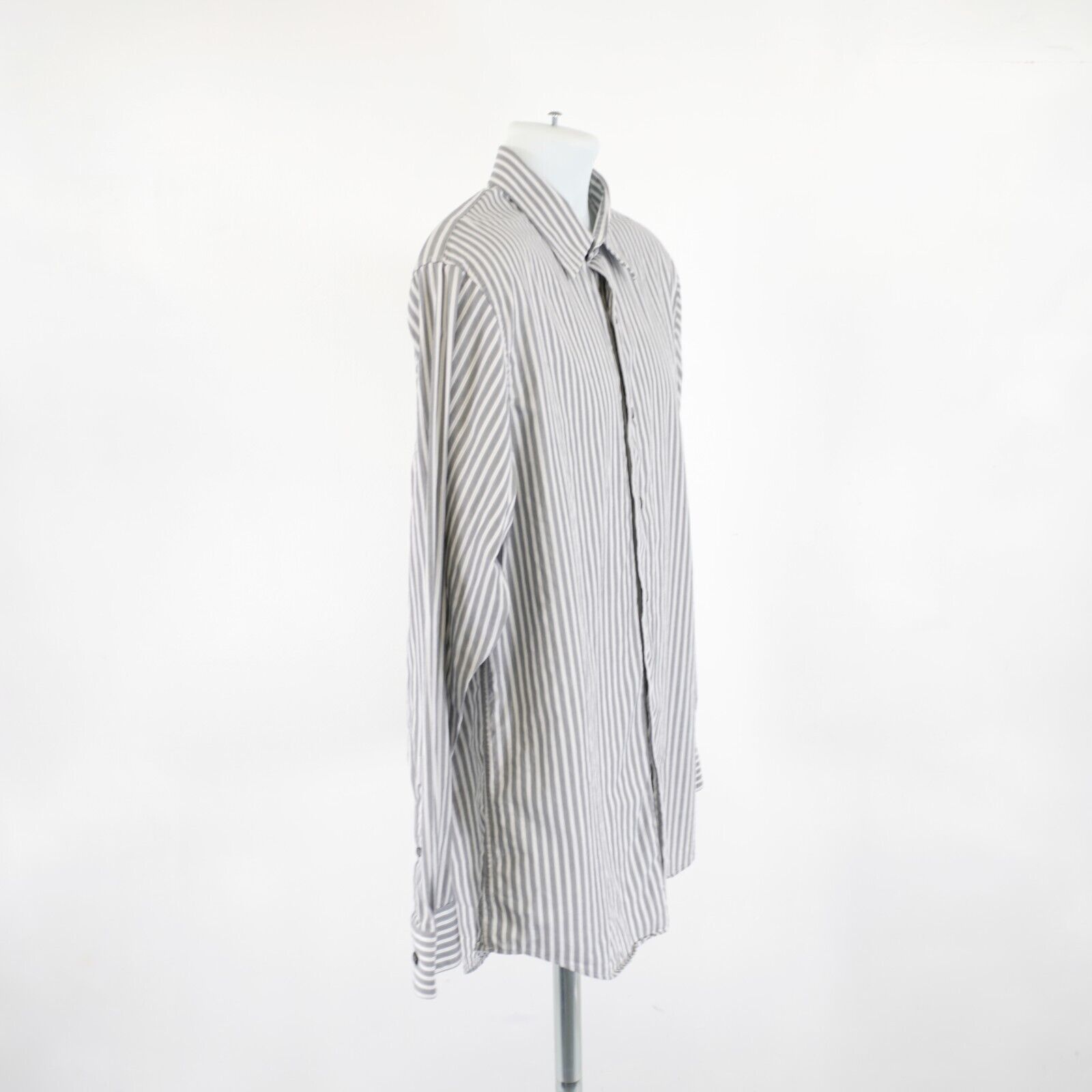 Apt. 9 Apt. 9 Superfine 80% Cotton Gray White Striped Large Collare Size US L / EU 52-54 / 3 - 7 Thumbnail