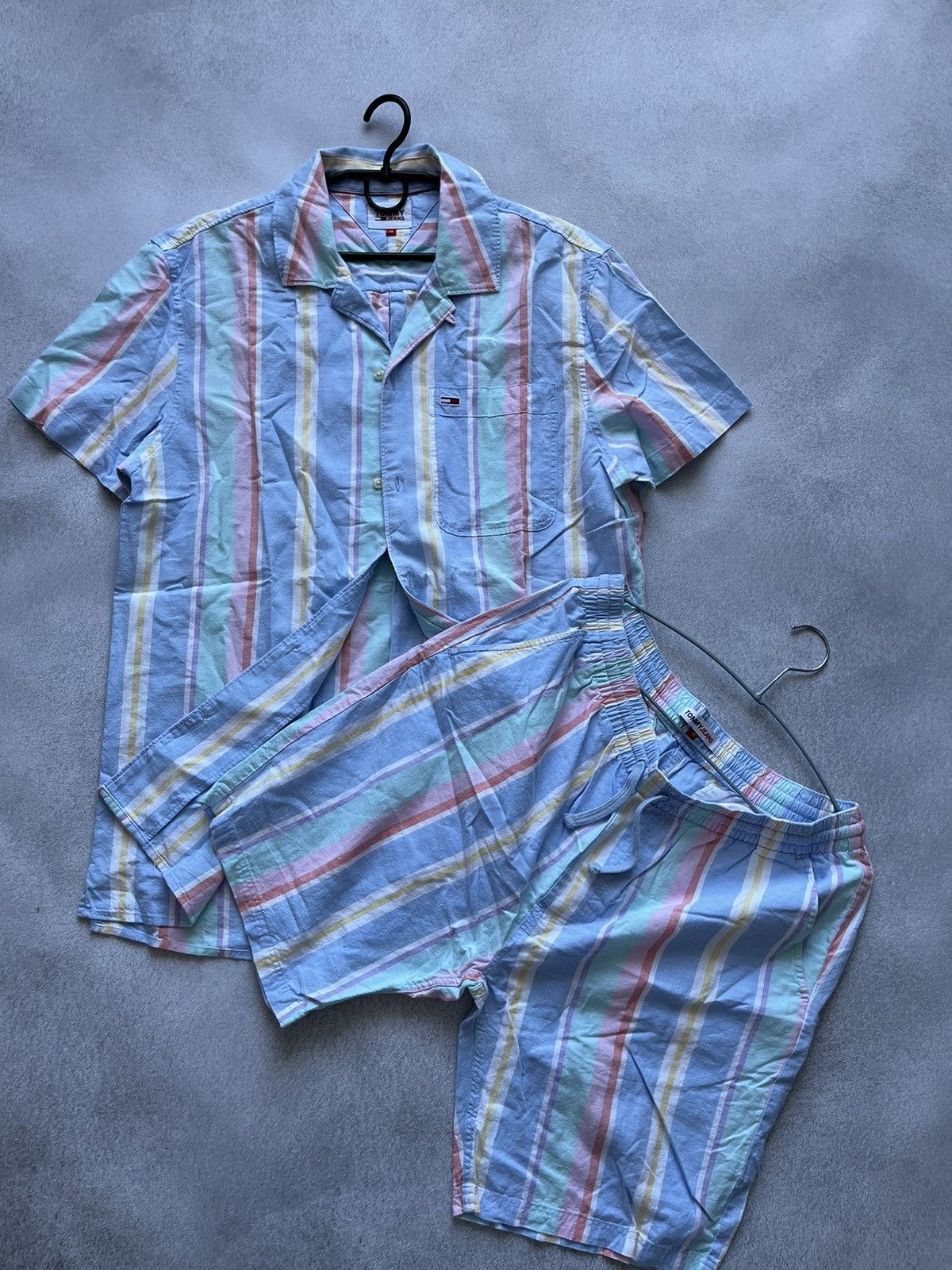Pre-owned Grailed Tommy Hilfiger Erkek Mavi T-shirt M Beach Suit In Multi
