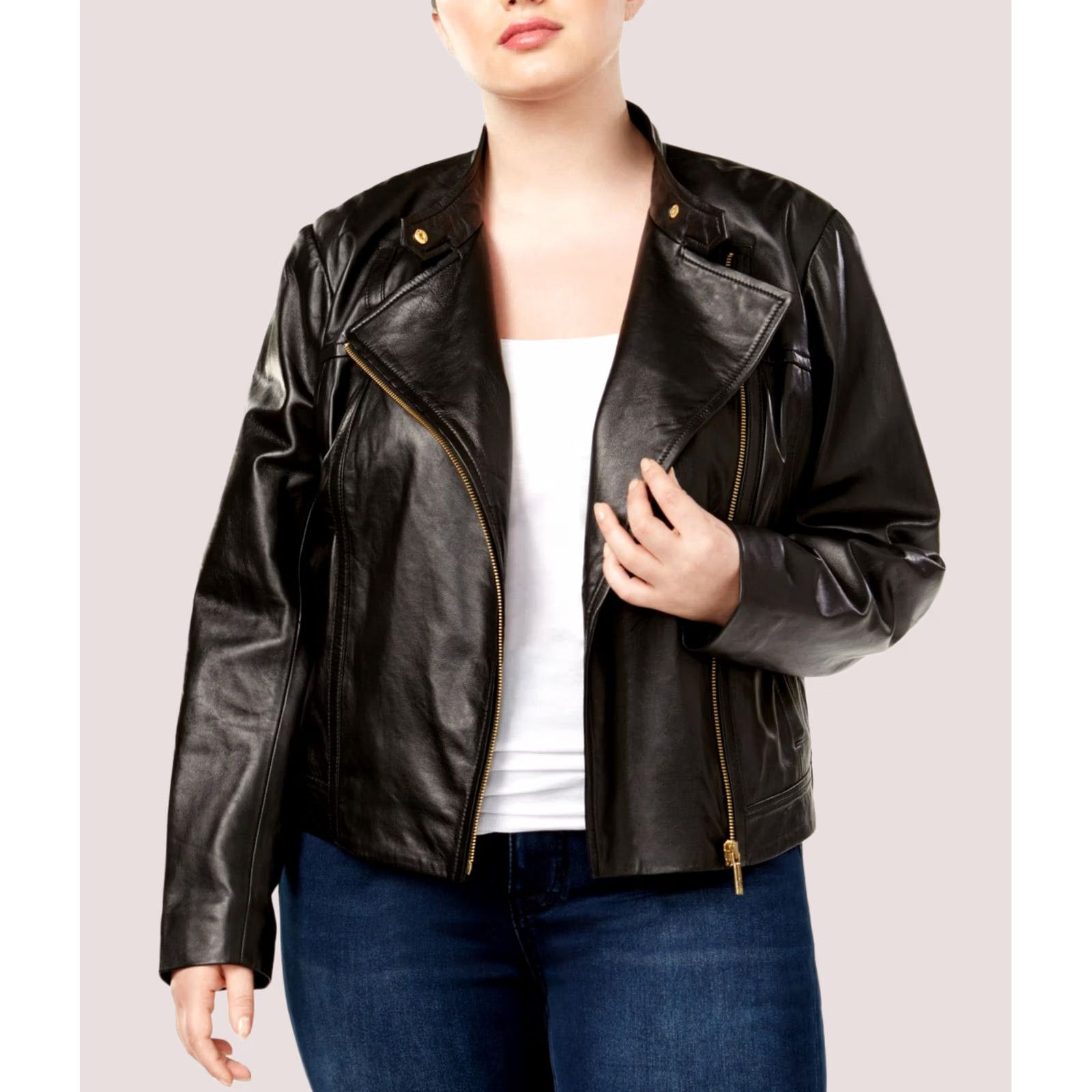 Michael Kors Michael Kors Womens Leather Motorcycle Jacket, Black, Plus Size, 2X Size XXL / US 16-18 / IT 52-54 - 1 Preview