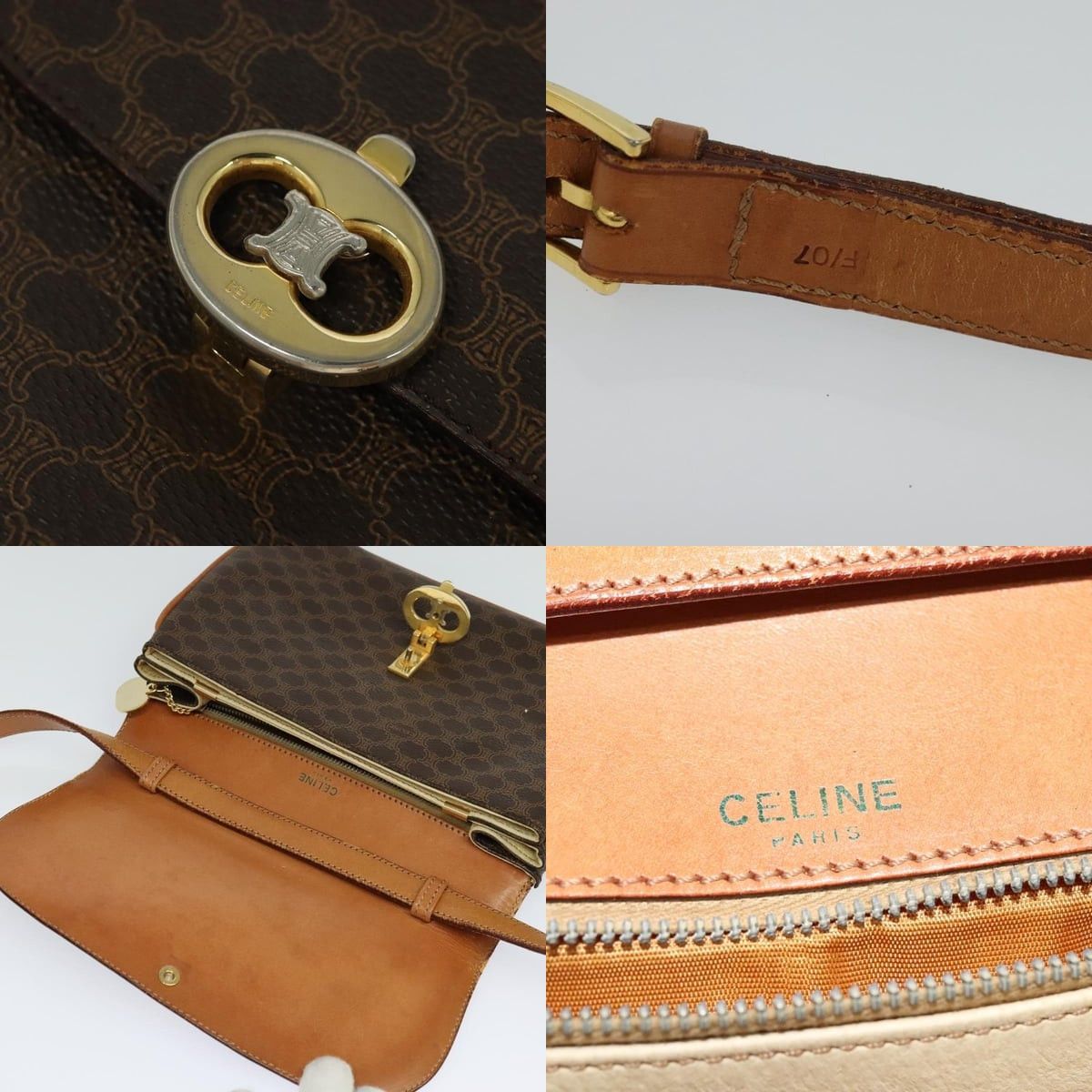 Celine CELINE Macadam Canvas Shoulder Bag Pvc Leather Brown Gold Size ONE SIZE - 11 Thumbnail