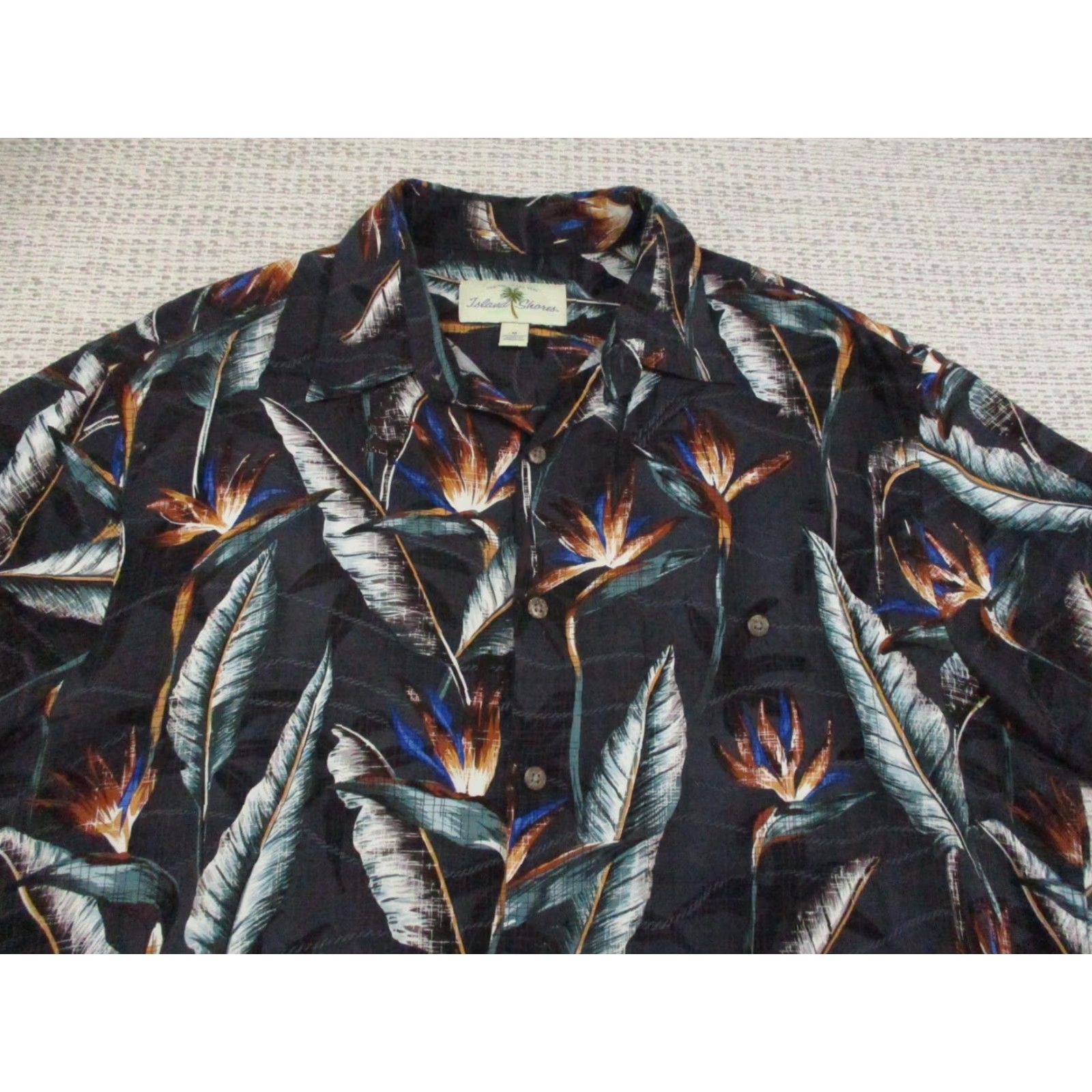Paradise Island Shores Shirt Mens Medium Black Hawaiian Bird Of Paradise Floral Aloha Size US L / EU 52-54 / 3 - 4 Thumbnail
