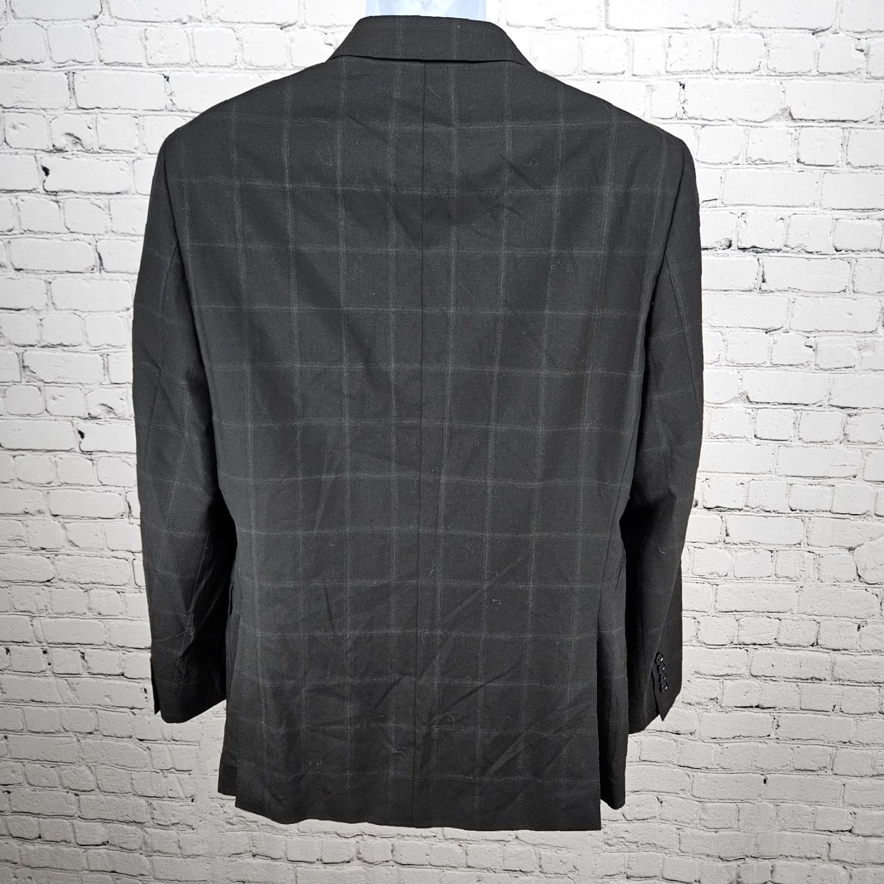 DKNY DKNY Blazer Black 100% Wool Check 2 Button Notch Double Vented Sport Coat 42R Size 42R - 2 Thumbnail