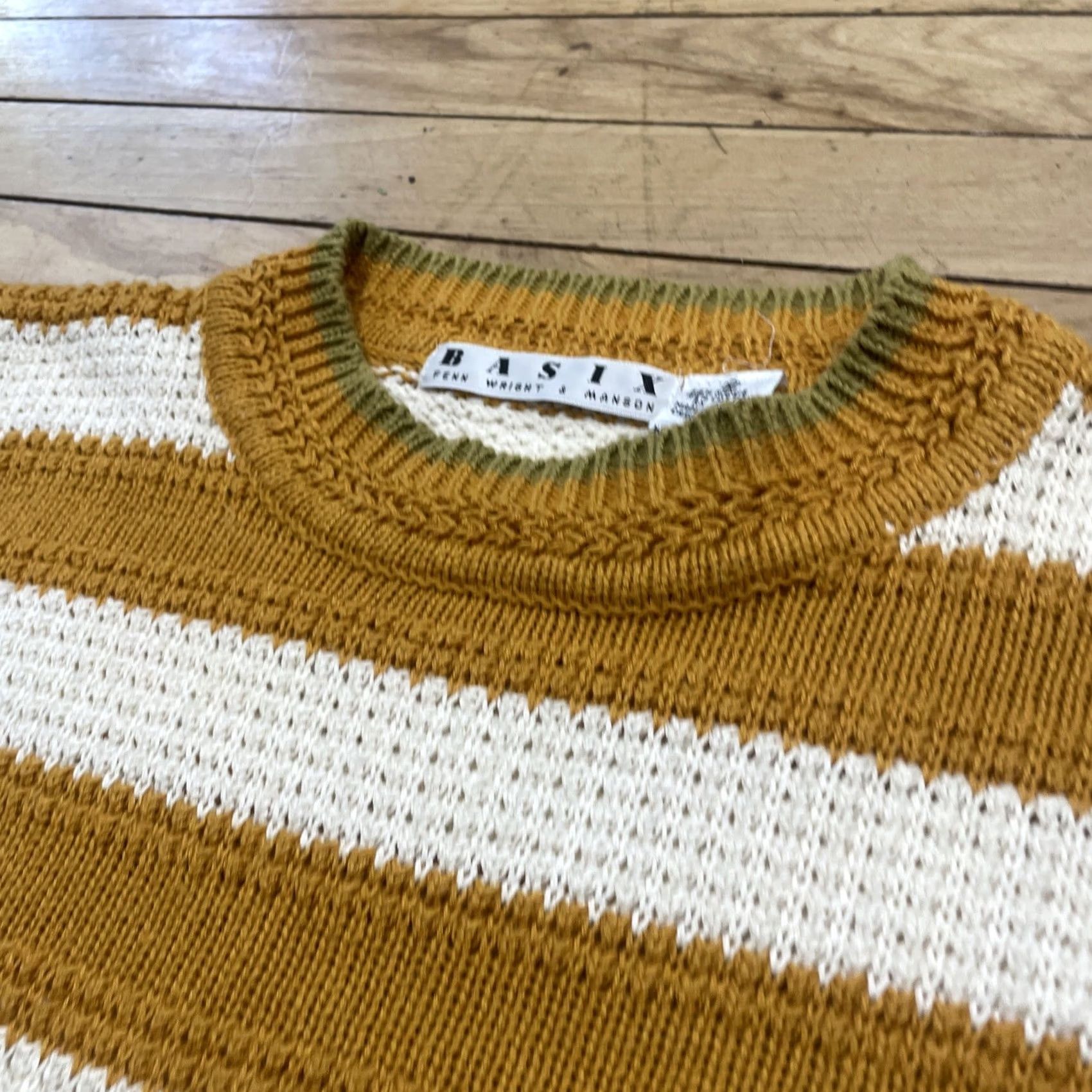Vintage VINTAGE Basix Fenn Wright & Manson Sweater Men M Gold Cream Chunky Knit 1970s Size US M / EU 48-50 / 2 - 6 Thumbnail