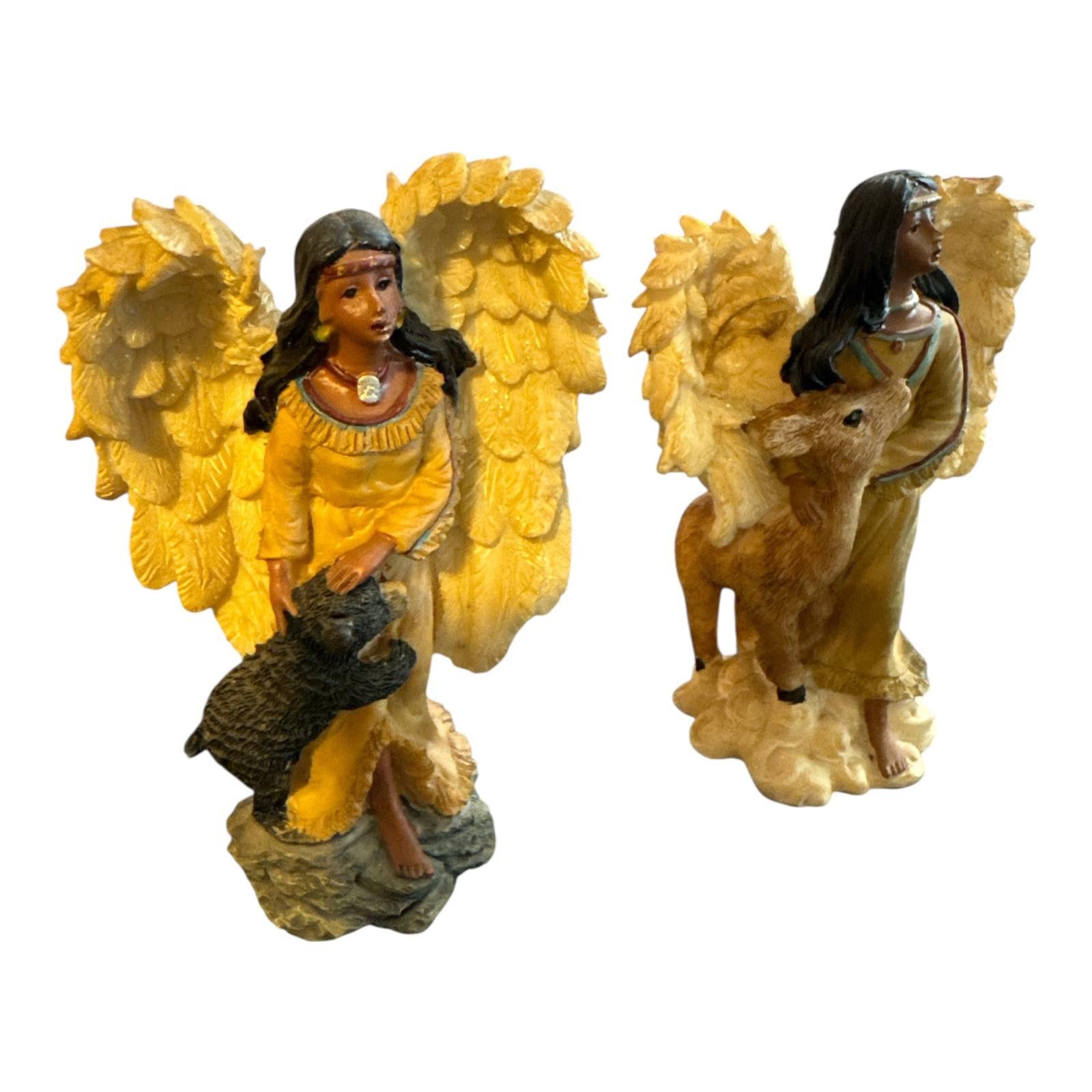 The Unbranded Brand Pair of Native American Angel Figurines with Animal Compans Size ONE SIZE - 2 Thumbnail