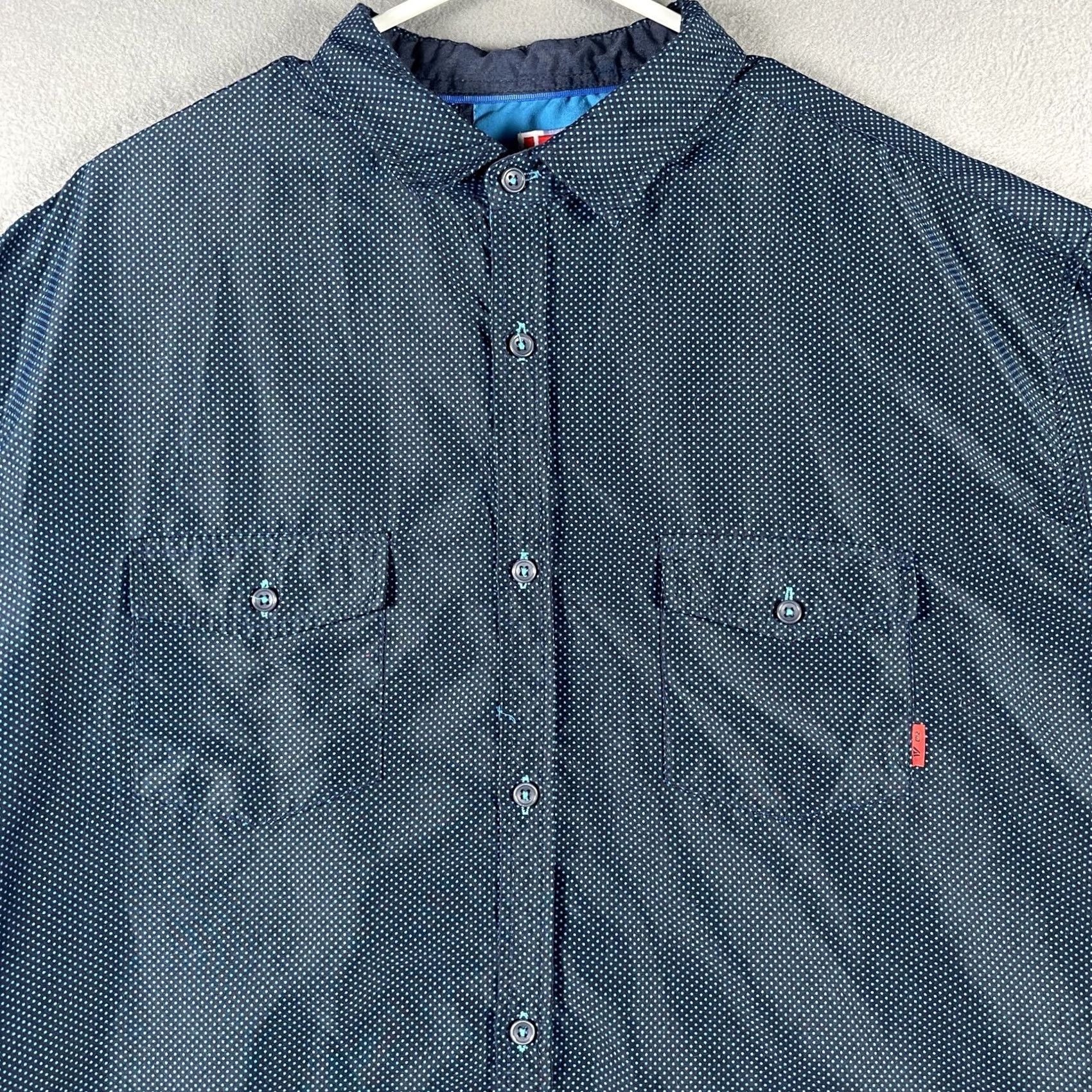 Vintage 17 One Shirt Mens 2XL Blue Polka Dot Short Sleeve Button Casual Pocket Size US XXL / EU 58 / 5 - 2 Thumbnail