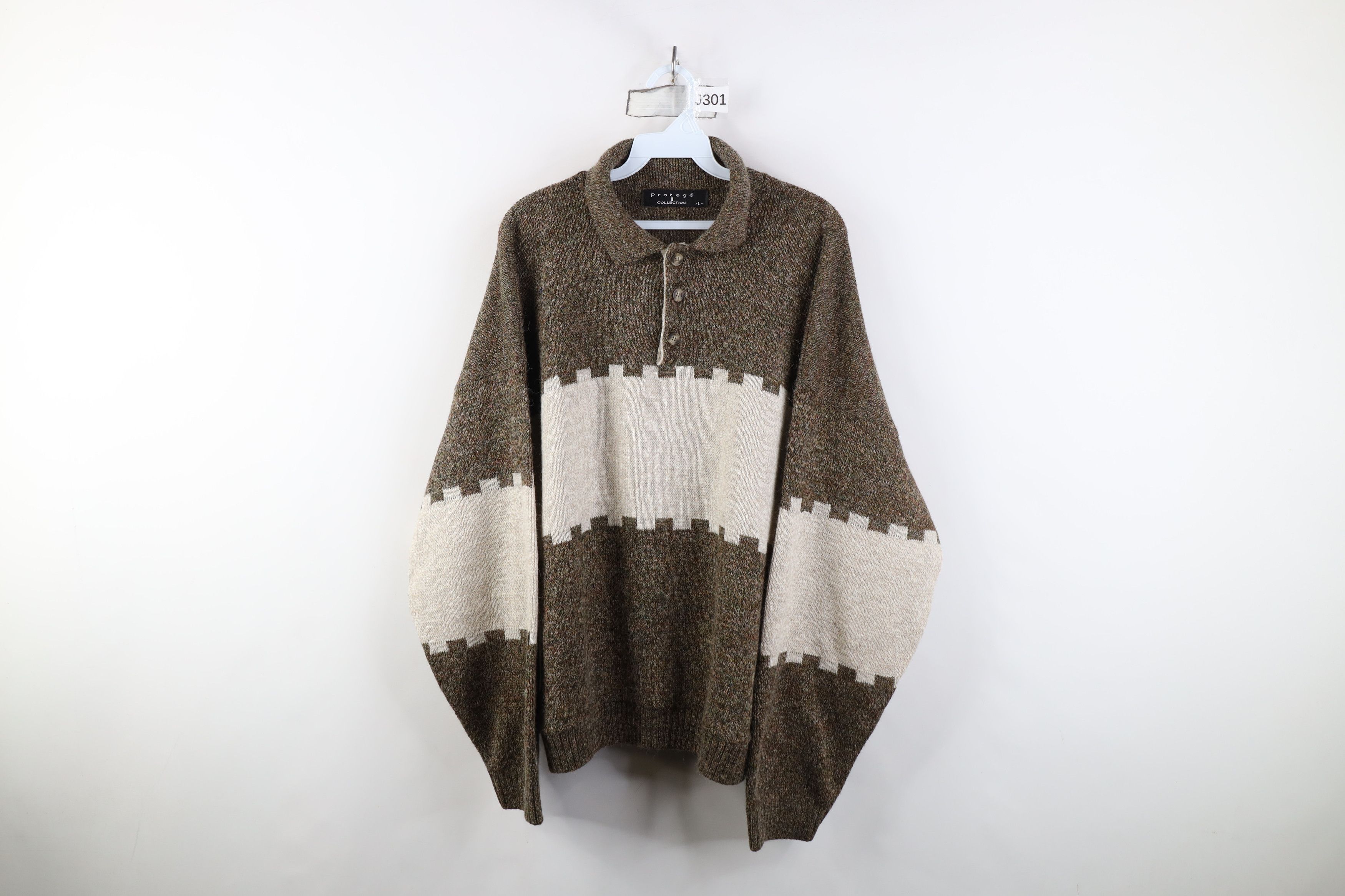 Vintage Vintage 90s Streetwear Knit Collared Sweater Earth Tone Size US L / EU 52-54 / 3 - 1 Thumbnail