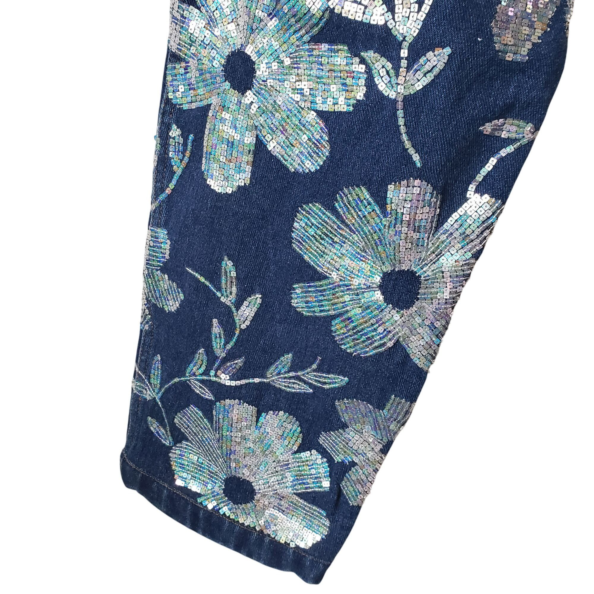 ASHISH Ashish Floral Sequin Embellished High Rise Straight Leg Blue Size 27" / US 4 / IT 40 - 18 Thumbnail