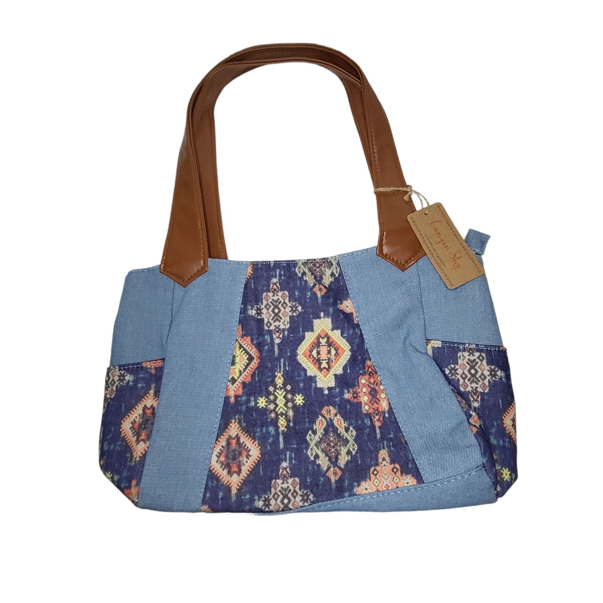 Poeme Bohemian Canyon Sky Southwestern Denim Shoulder Bag Double Handle Blu Size ONE SIZE - 1 Thumbnail