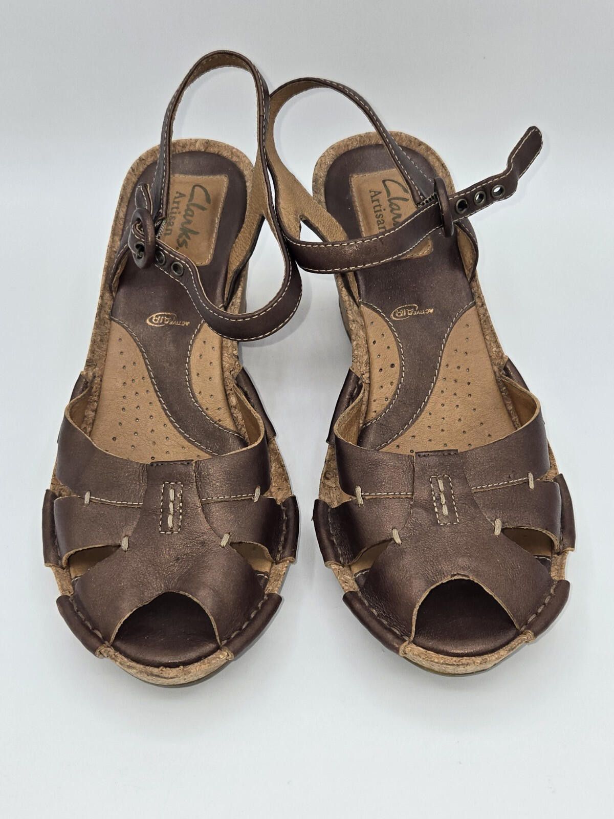 Clarks Clarks Artisan Alameda Womens Bronze Leather Wedge Sandal 8 Size US 8 / IT 38 - 1 Thumbnail