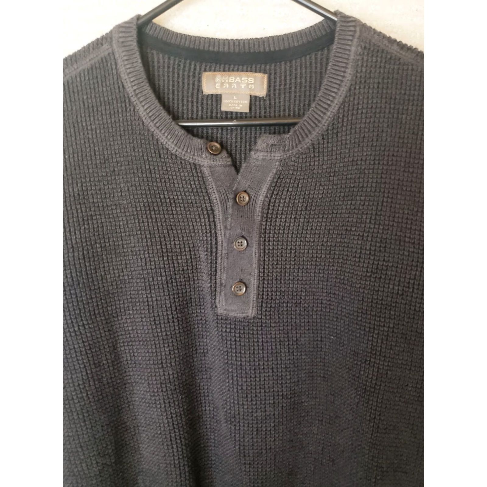 Vintage G.H. Bass & Co Henley Pullover Sweater Mens L Dark Gray Ribbed Knit Mock Neck Long Sleeve Casual Wear Regular Fit Size US L / EU 52-54 / 3 - 3 Thumbnail