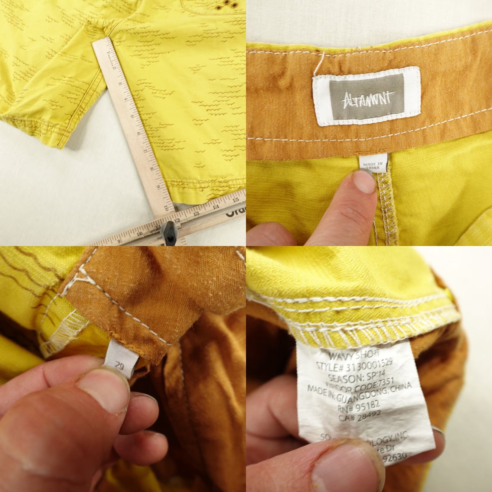 Altamont VINTAGE Altamont Shorts Mens 29 Yellow Chino Shorts Geometric Breathable Lightweight Pockets 10in Inseam Regular Mens Size US 31 - 8 Thumbnail