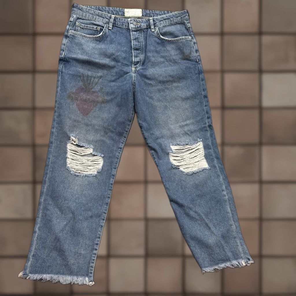 Free People Free People Jeans Womens 29 Blue High Rise Distressed Cropped Denim Raw Hem Womens Regular 29 Blue Distressed Cropped Jeans Size 29" - 1 Thumbnail