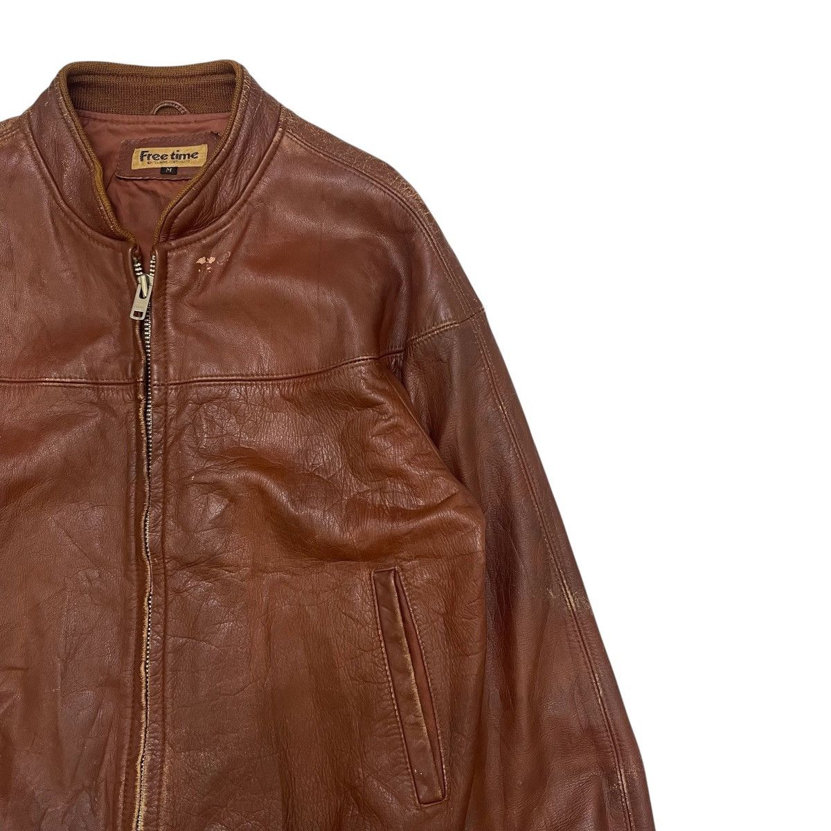 Genuine Leather Vintage Free Time Leather Bomber Jacket Size US S / EU 44-46 / 1 - 9 Thumbnail