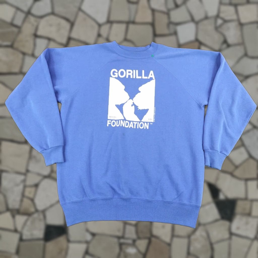 Hanes VINTAGE Gorilla Foundation Sweatshirt Mens Large Blue Graphic Print 80s Koko Crew Neck Pullover Size US L / EU 52-54 / 3 - 1 Thumbnail