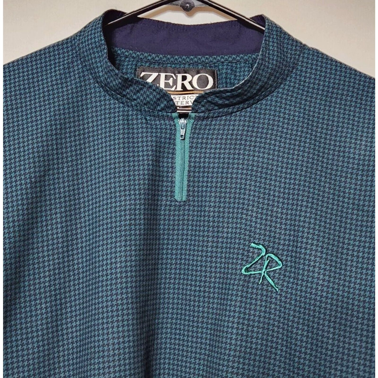 Vintage Zero Restriction Womens M Zip Windbreaker Jacket Houndstooth Green Medium, 1/4 Zip, Pockets, Polyester, Regular Size M / US 6-8 / IT 42-44 - 3 Thumbnail