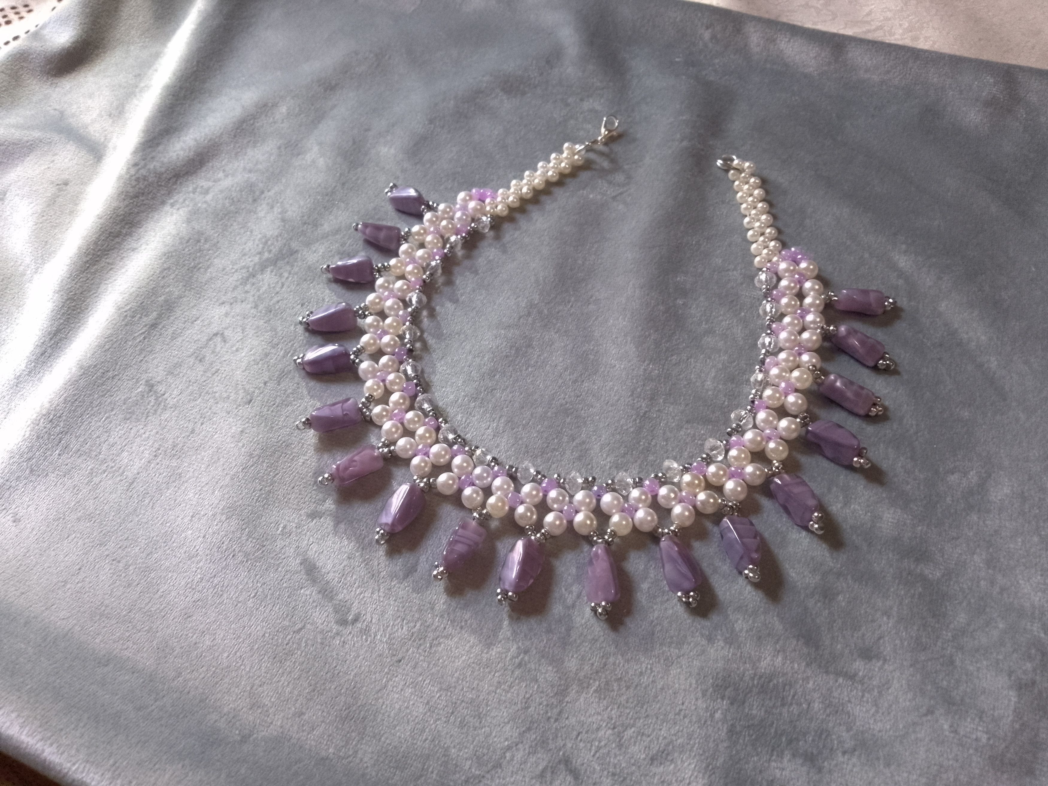 Handmade Necklace Pearl's White Purple Stones Princess Style Size ONE SIZE - 1 Thumbnail