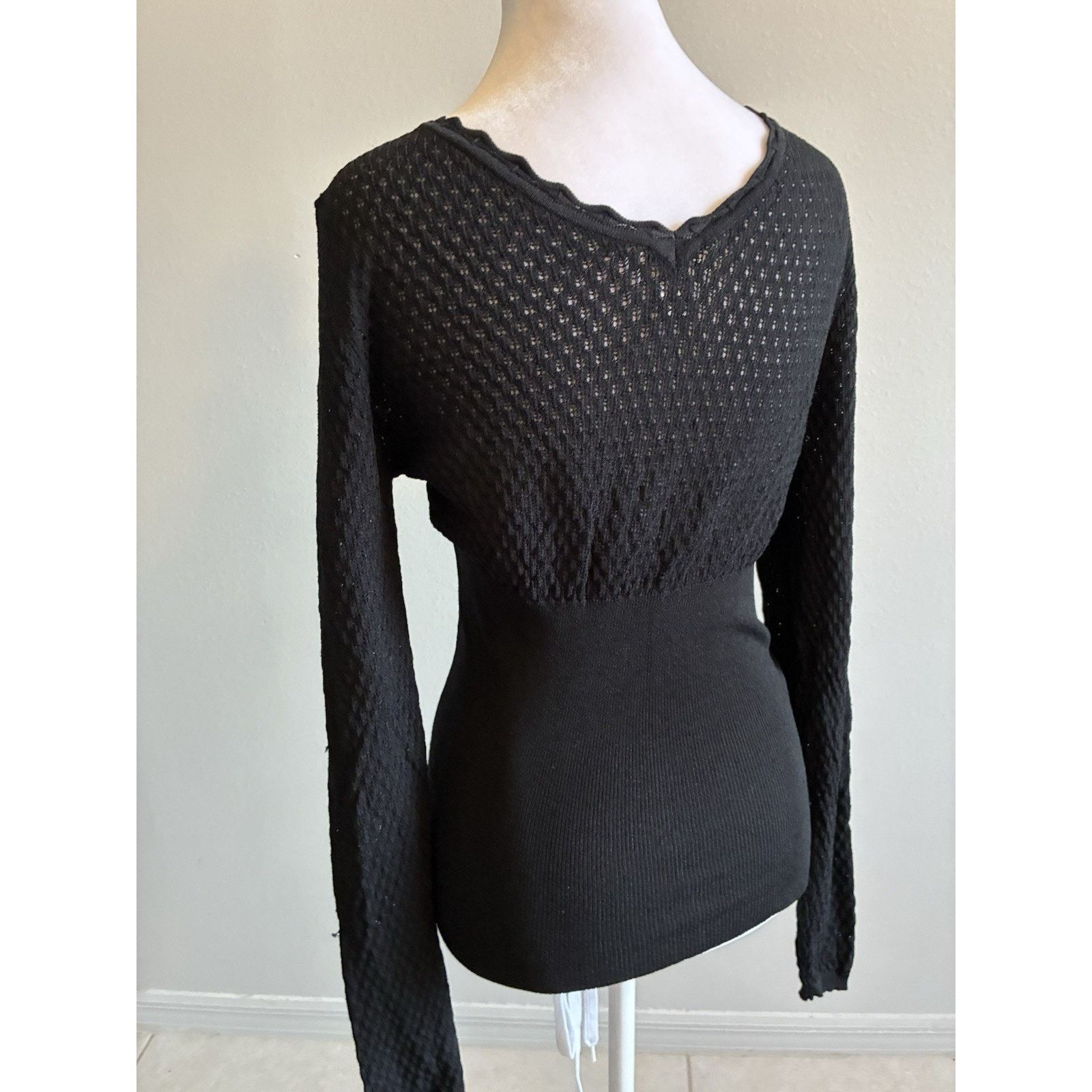 Other Cache VTG Pointelle Mesh Ribbed Knit Top L Crochet Bodycon Size L / US 10 / IT 46 - 4 Thumbnail