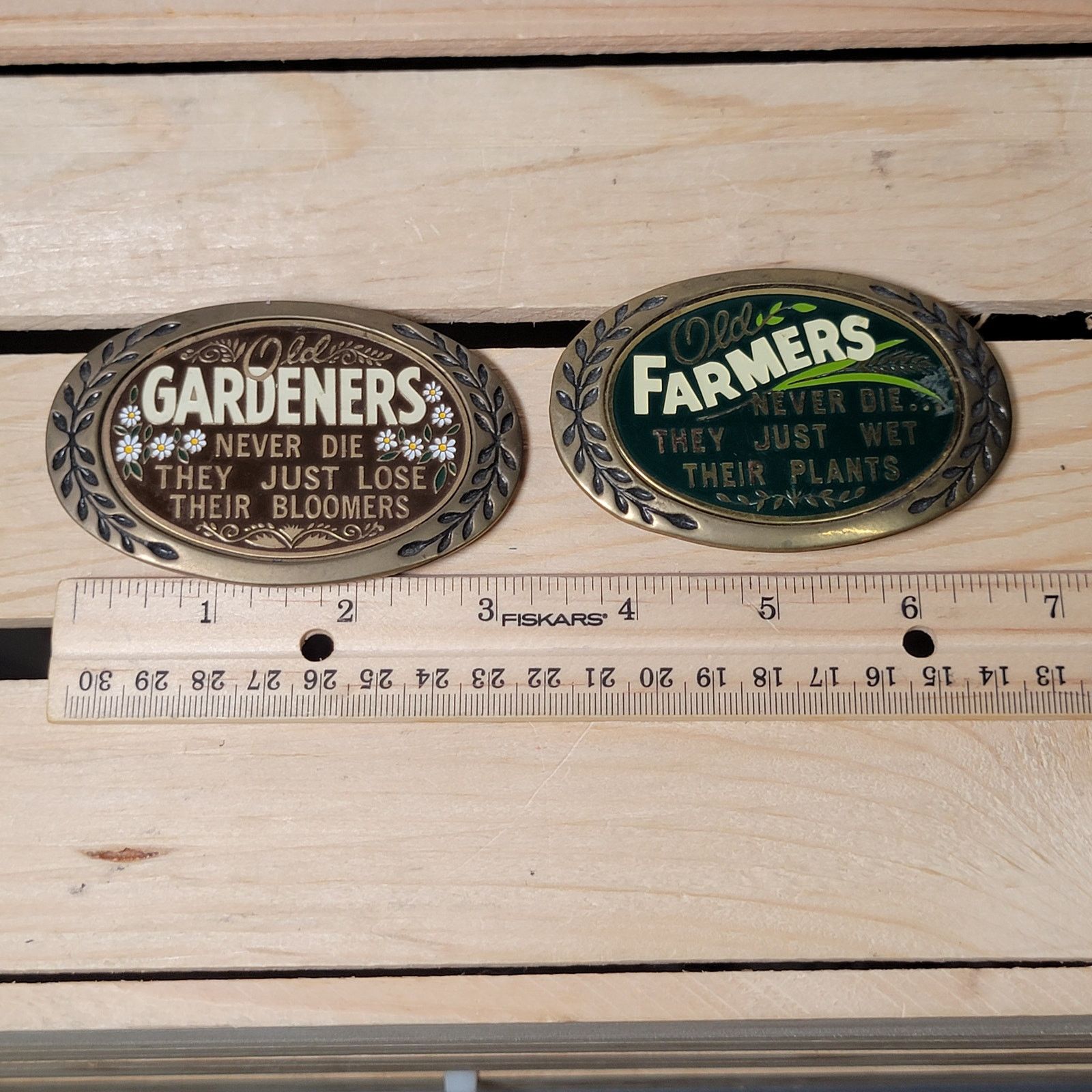 Other Set of 2 VTG Brass Belt Buckles: Farmers & Gardners (1980) Size ONE SIZE - 6 Thumbnail