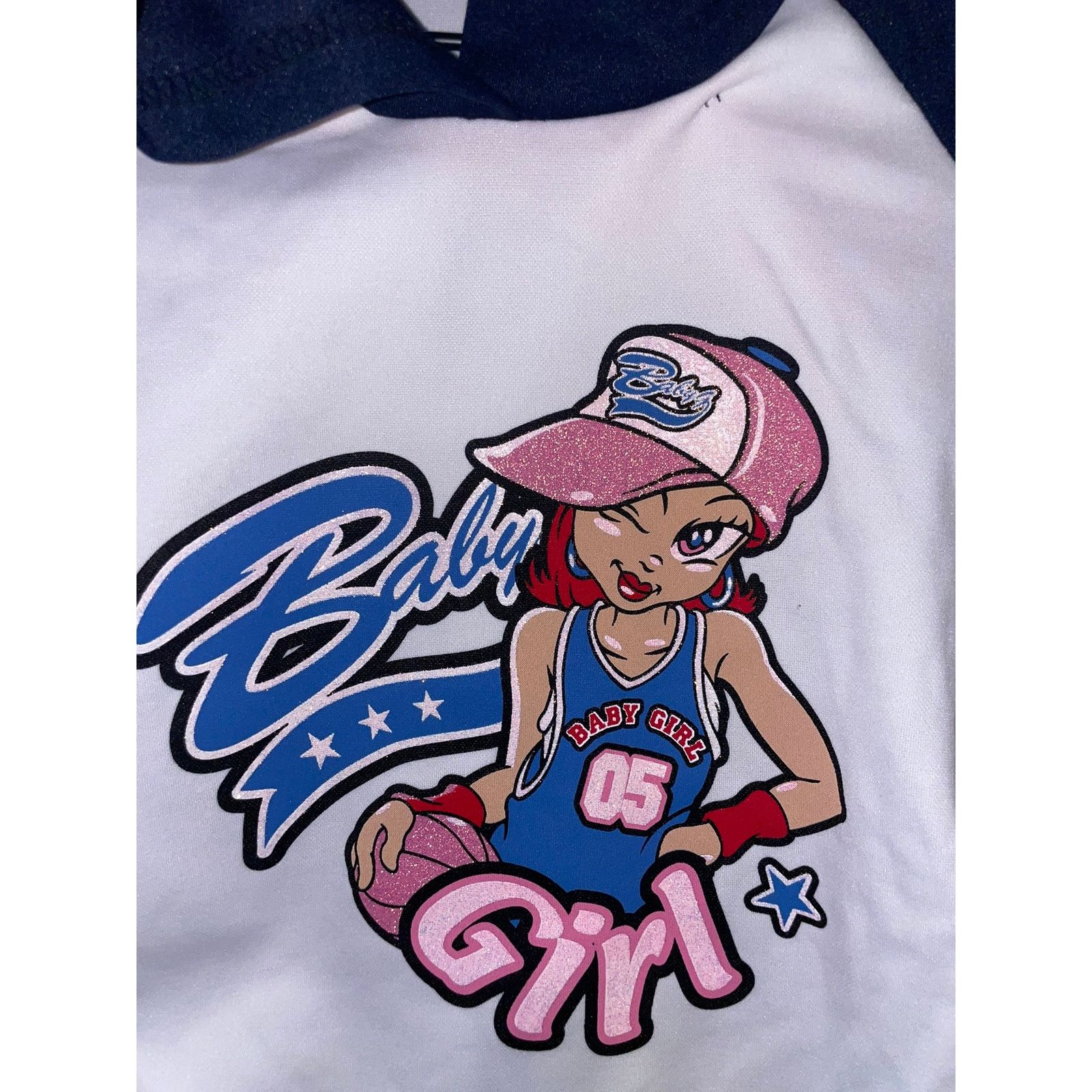Vintage Y2K Baby Girl Top White Blue Hooded Shirt Tee 2000s 10 Size L / US 10 / IT 46 - 6 Thumbnail