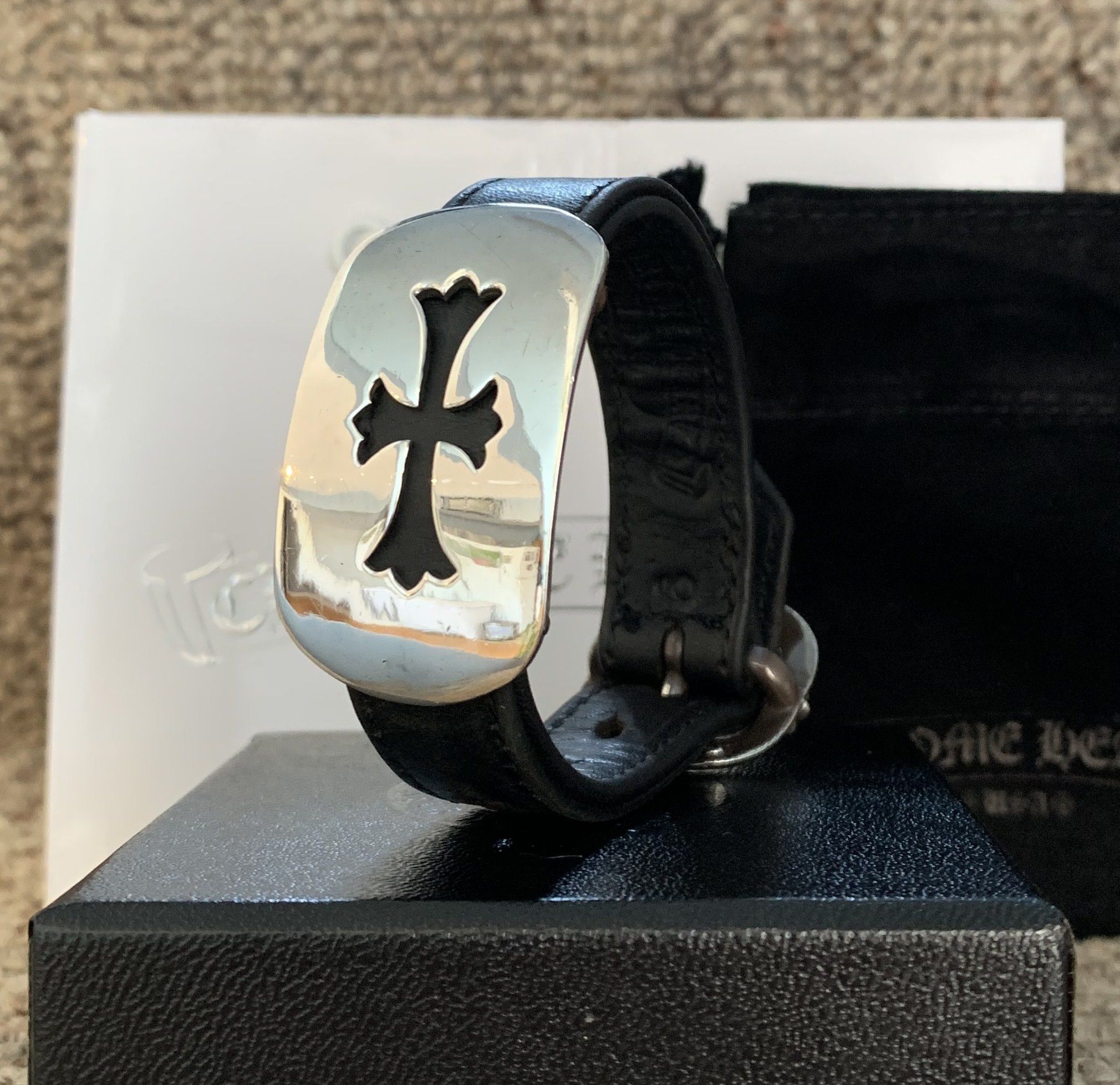 Chrome Hearts Chrome Hearts Silver Cross Gunslinger Leather Bracelet Size ONE SIZE - 1 Thumbnail