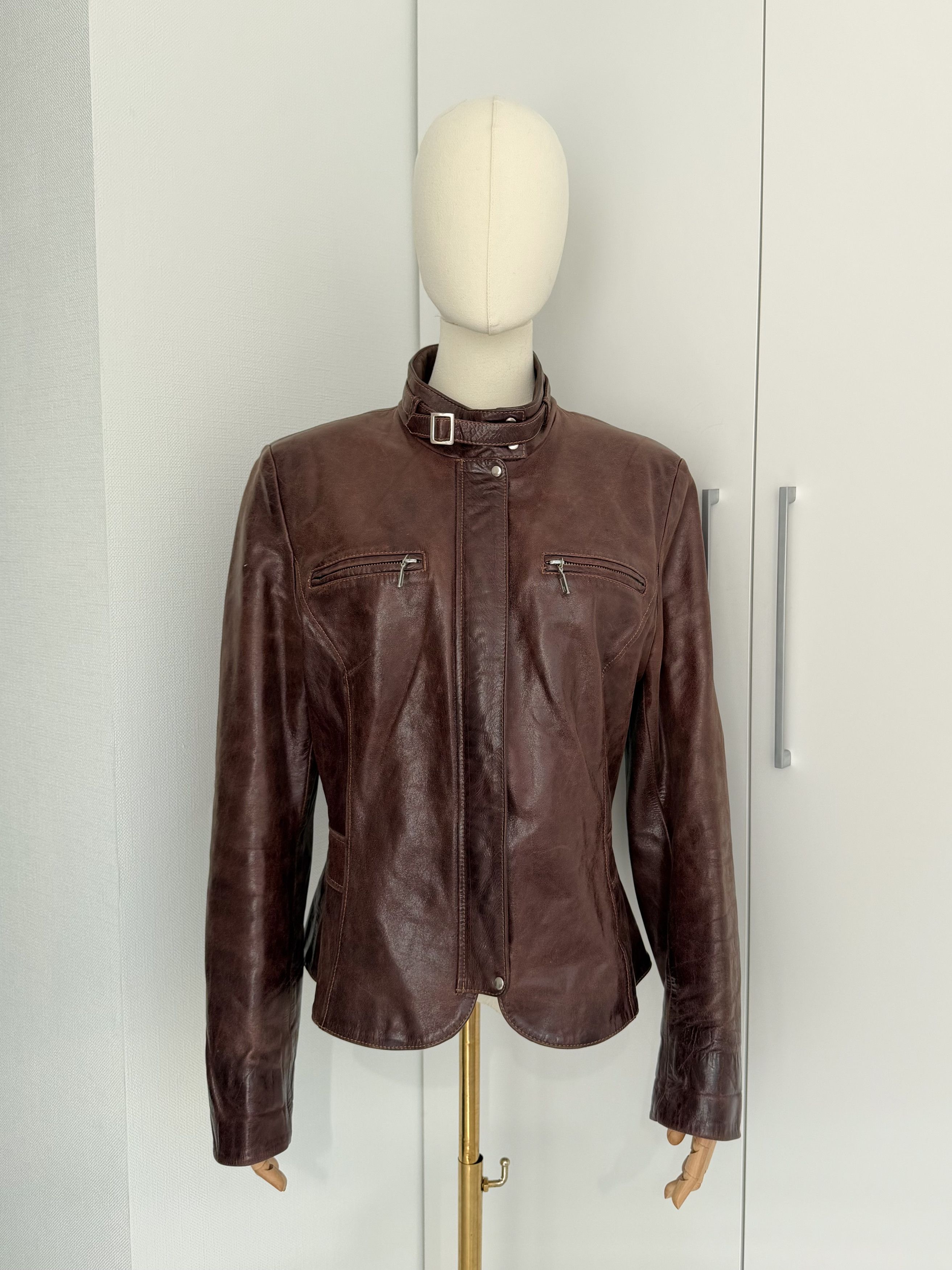 Genuine Leather Leather Biker Moto Jacket Womens L Fitted Y2K Zip Minimalist Size L / US 10 / IT 46 - 1 Thumbnail