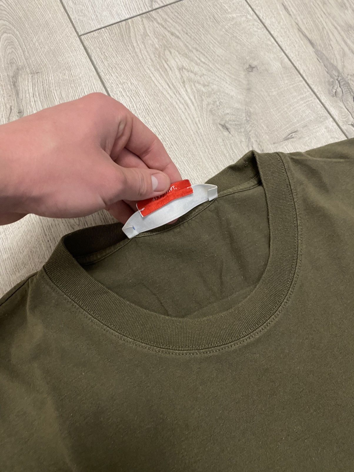 Off-White Negative rubber diagonal stripe Mark Khaki T Shirt