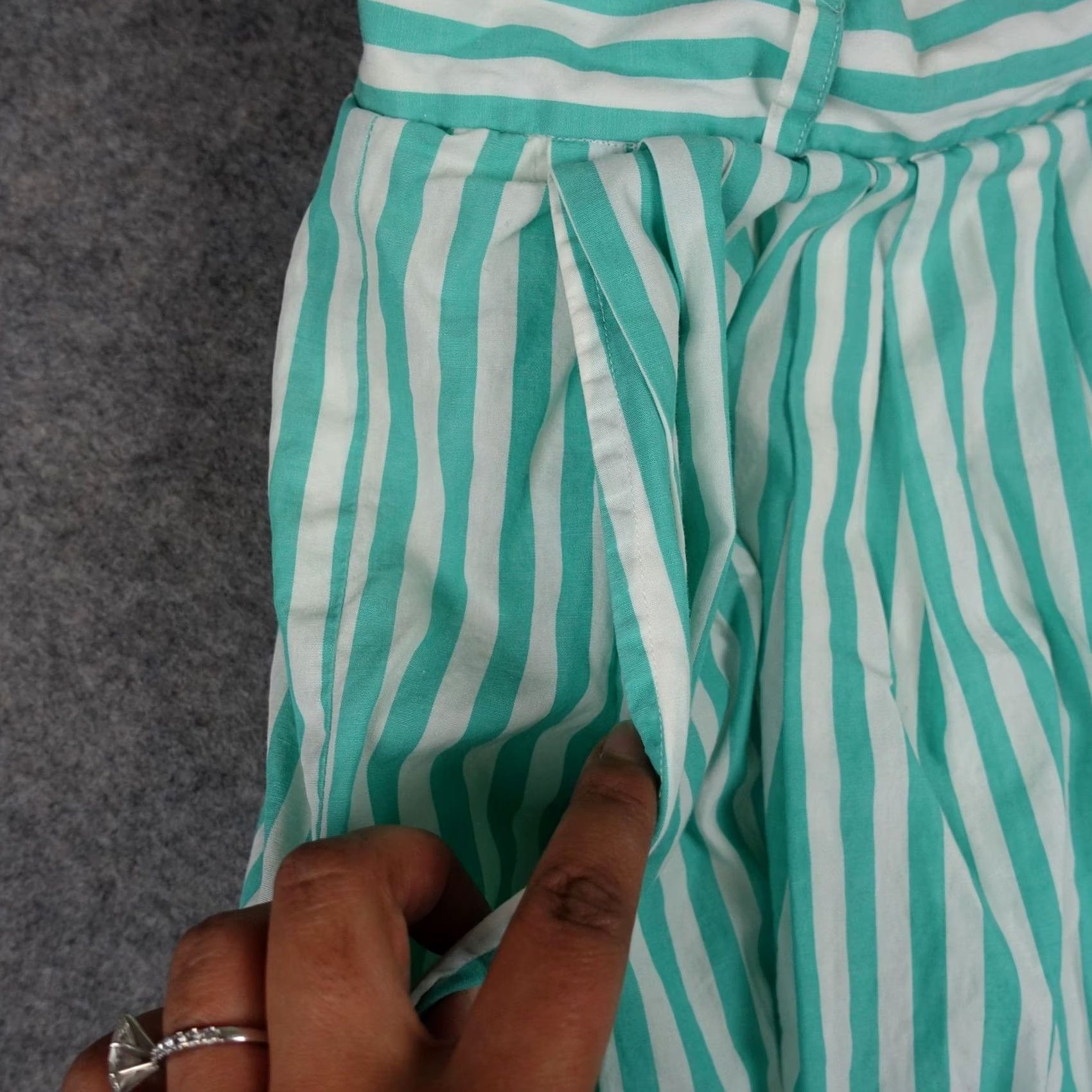 Nordstrom VINTAGE Nordstrom Skirt Womens 2 Teal White Stripe Pleated Midi Lined Pockets Size 26" / US 2 / IT 38 - 3 Thumbnail