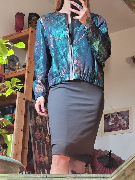 Maje Maje Metallic Teal and Copper Printed Bomber Jacket - 38 Size XS / US 0-2 / IT 36-38 - 10 Thumbnail