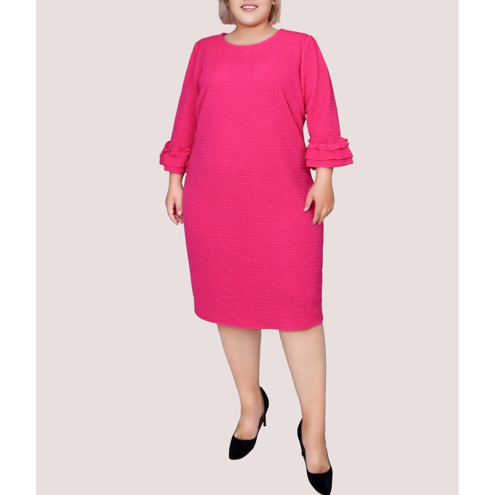 Vintage NY Collection Womens Textured Sheath Dress darkpink Plus Size 1X Size XL / US 12-14 / IT 48-50 - 1 Thumbnail