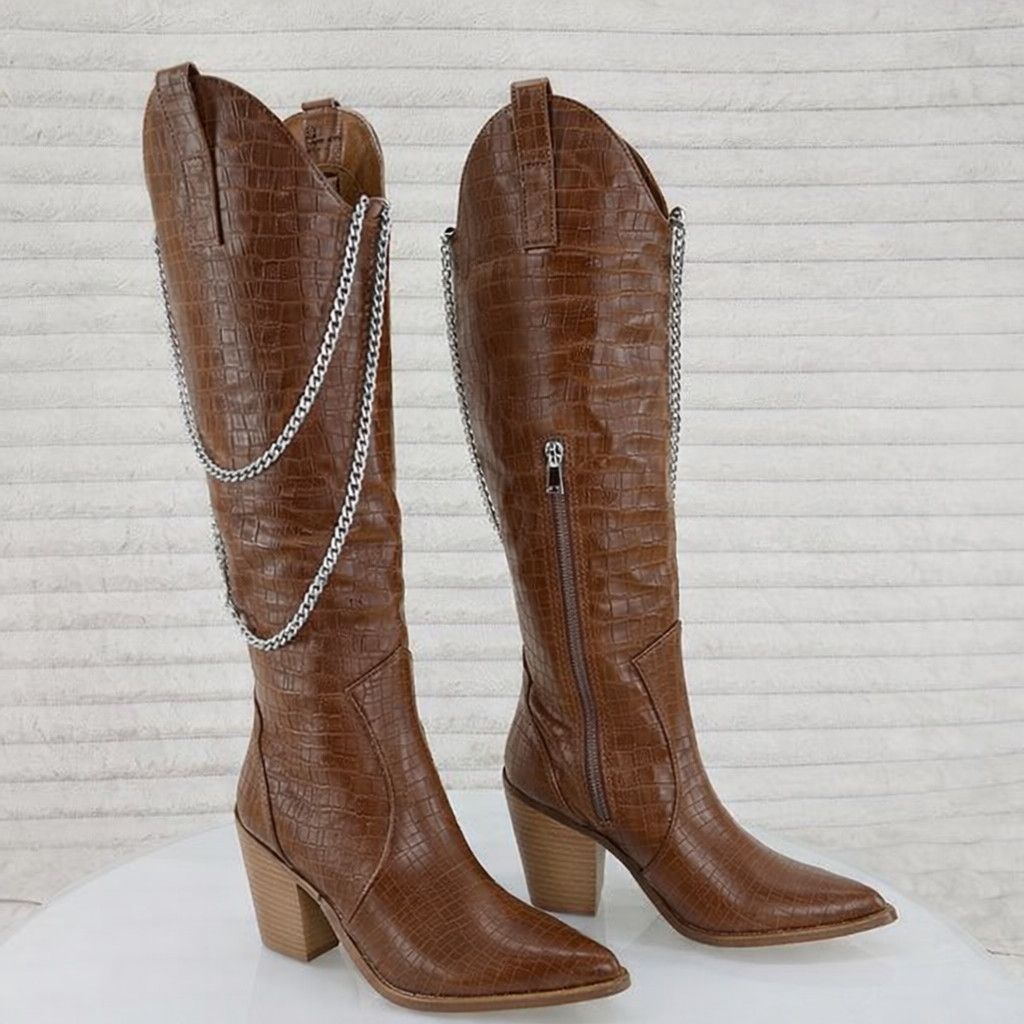 Other Dallas Brown Snake Texture Western Knee High Draped Chain Co Size US 6 / IT 36 - 1 Thumbnail