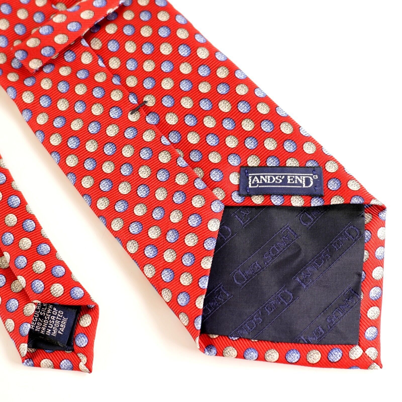 Lands' End Land's End Red Tan Blue Polka Dot Print Wide Silk Tie Size ONE SIZE - 5 Thumbnail
