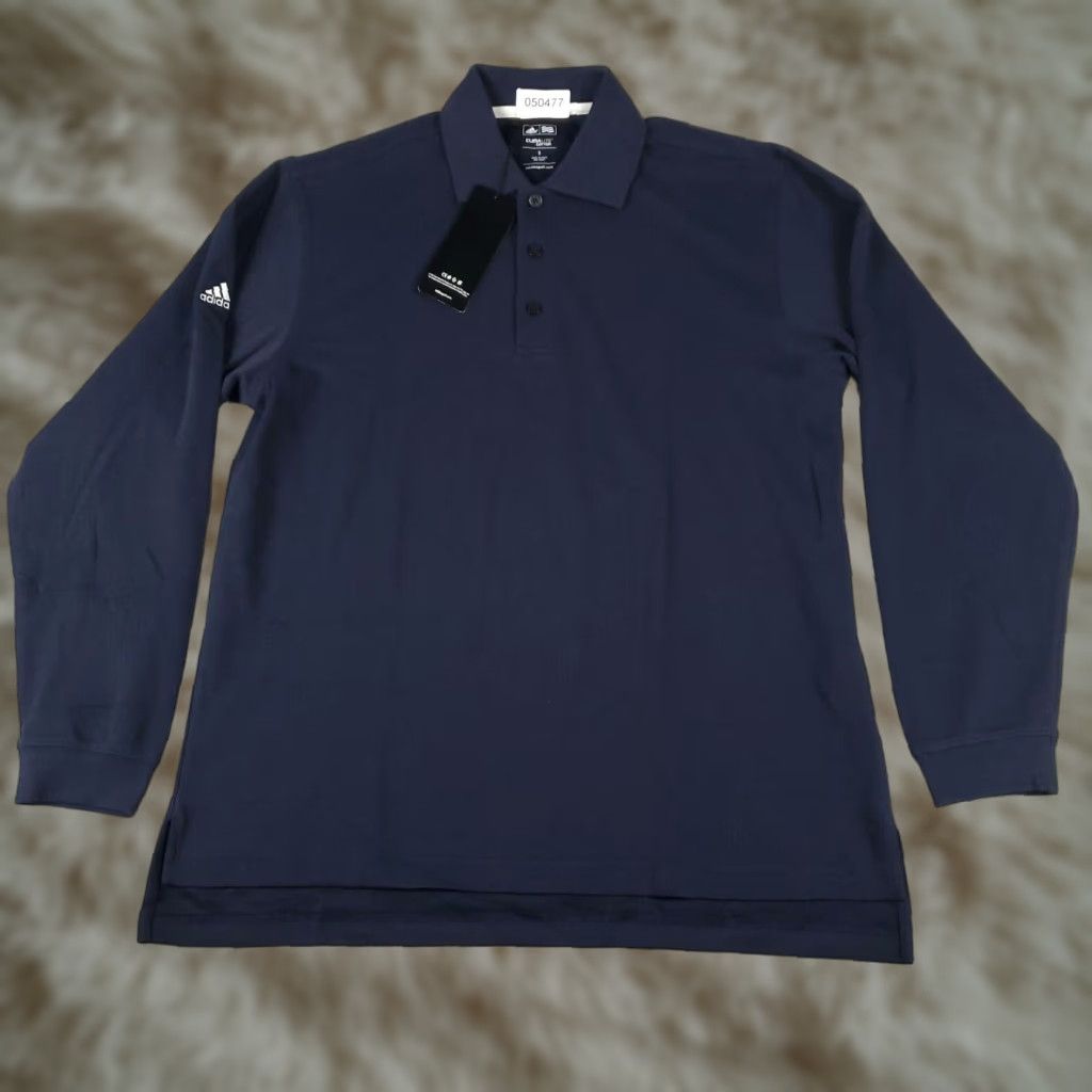 Adidas Polo Shirt Mens S Navy Blue Climalite Casual Long Sleeve