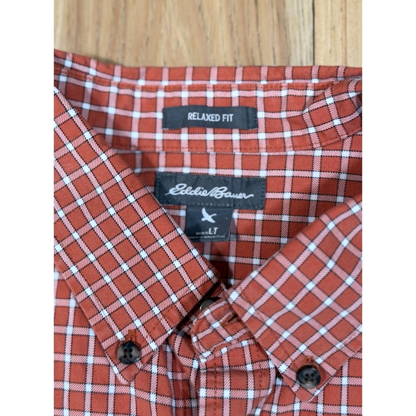 Eddie Bauer Eddie Bauer Button Shirt Mens LT Large Tall Relaxed Fit Orange White Plaid Size US L / EU 52-54 / 3 - 2 Thumbnail