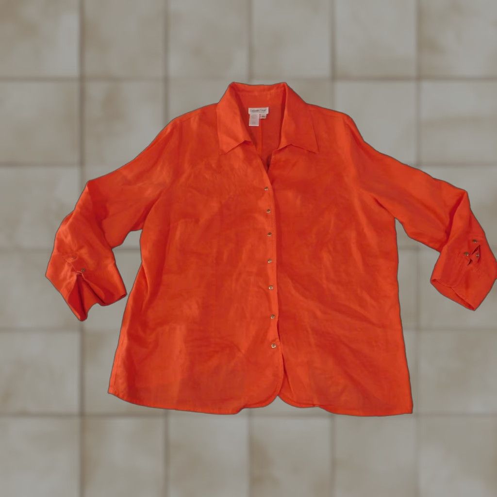 Coldwater Creek Coldwater Creek Shirt Womens 2XL Orange 100% Ramie Button Front 3/4 Sleeve Top Size XXL / US 16-18 / IT 52-54 - 1 Thumbnail