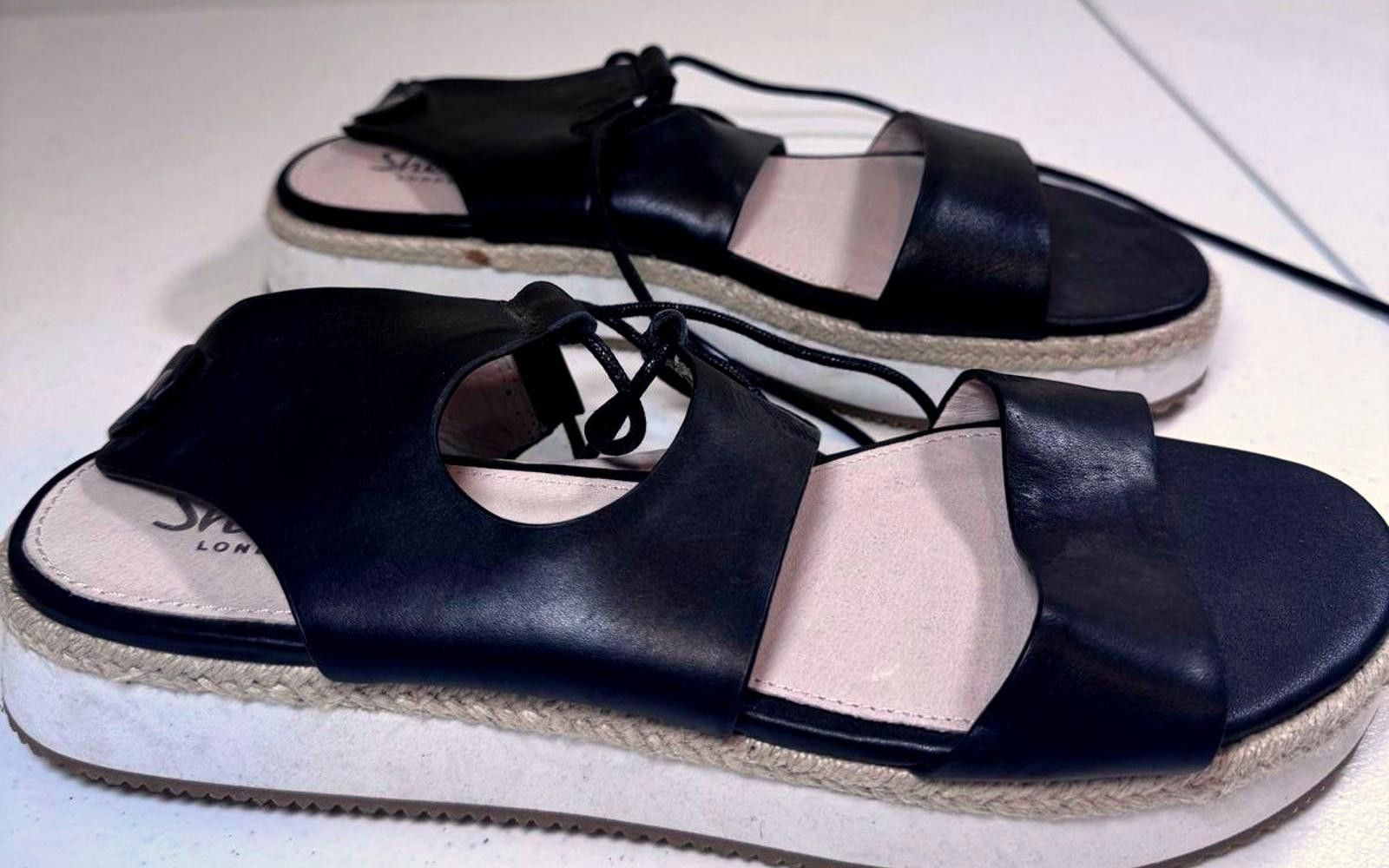 Designer Stylish Black Leather Platform Sandals by Shellys Size US 11 / IT 41 - 2 Thumbnail