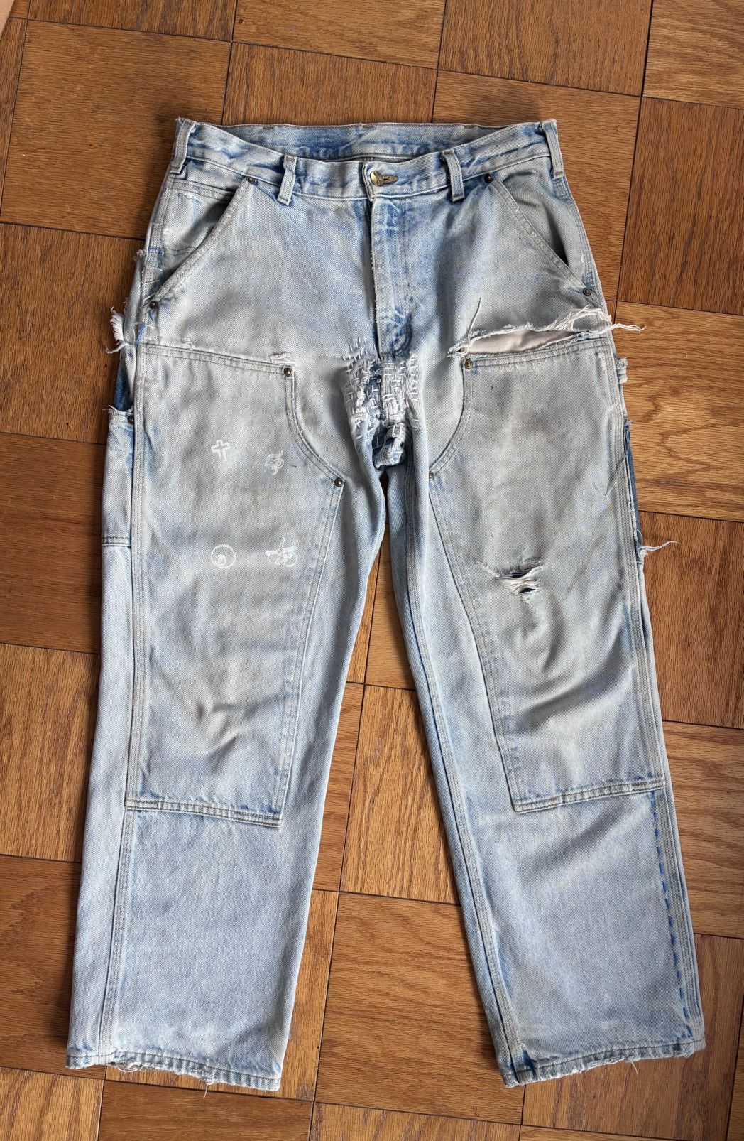 Carhartt Sun faded blue carhartt double knees Size US 33 - 1 Thumbnail