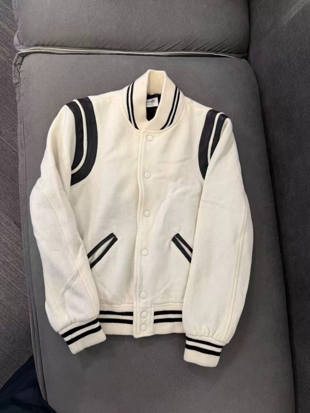 Saint Laurent Paris Saint Laurent White Varsity Jacket Size US S / EU 44-46 / 1 - 1 Thumbnail