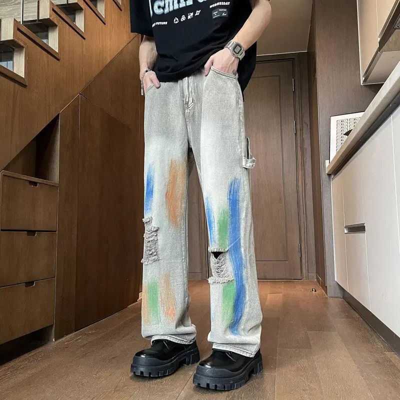 Japanese Brand Retro loose tie dye graffiti ripped jeans Size US 32 / EU 48 - 2 Thumbnail
