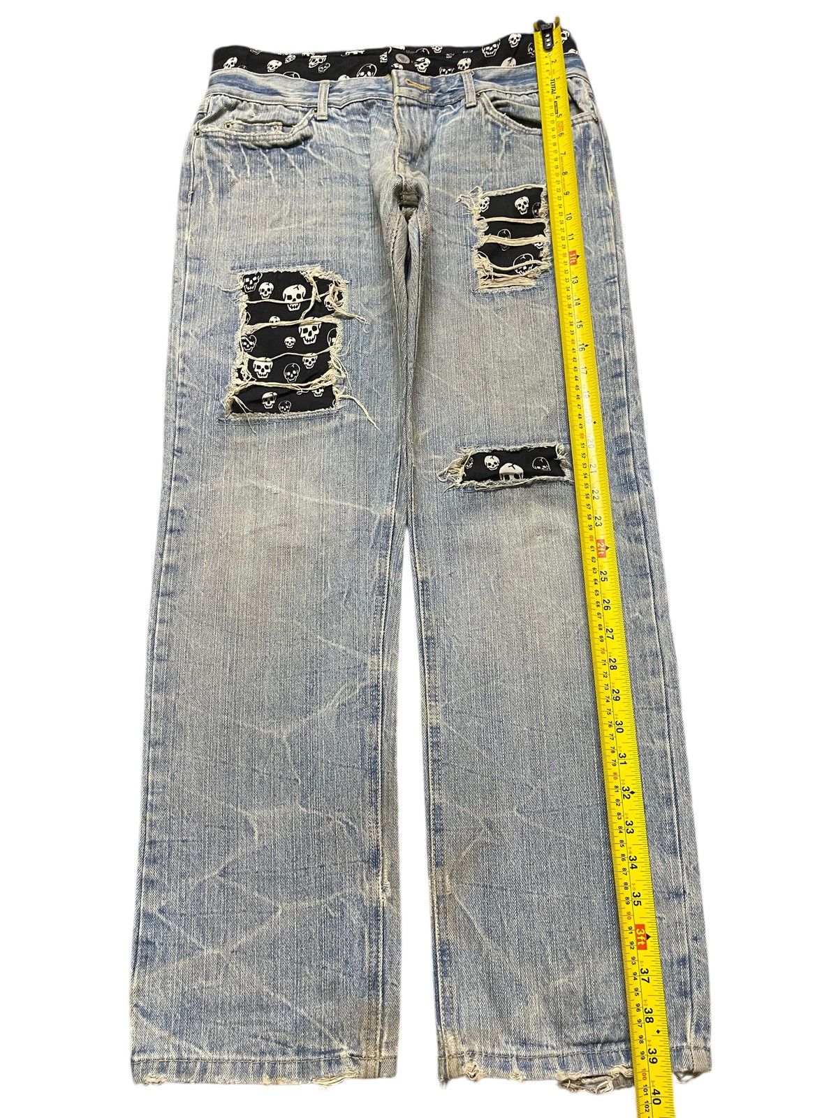 If Six Was Nine Vintage Japanese Mud Thunder Wash Patch Skull Distress Jeans Size US 31 - 12 Thumbnail