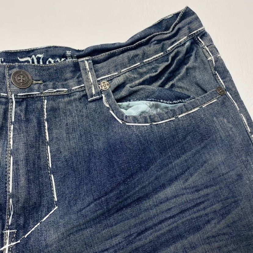 Vintage NWT Franky Max Jeans Mens 38x32 Blue Boot Cut Relaxed Fit Distressed Embroidered Jeans Size US 38 / EU 54 - 6 Thumbnail