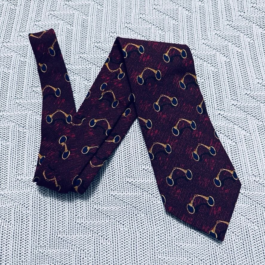 image of Celine Red Horse Bit Print Silk Tie, Men's