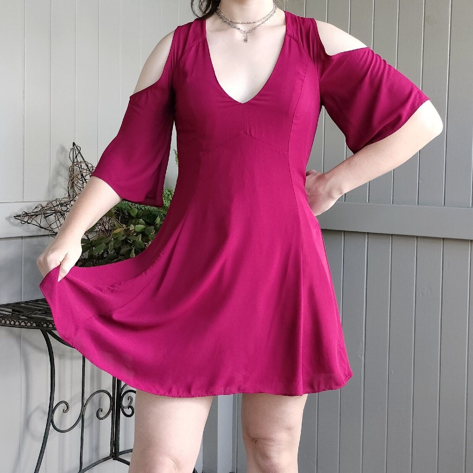 Designer Sportsgirl Dress Mini A Line Plunge Bell Sleeve Size M / US 6-8 / IT 42-44 - 3 Thumbnail