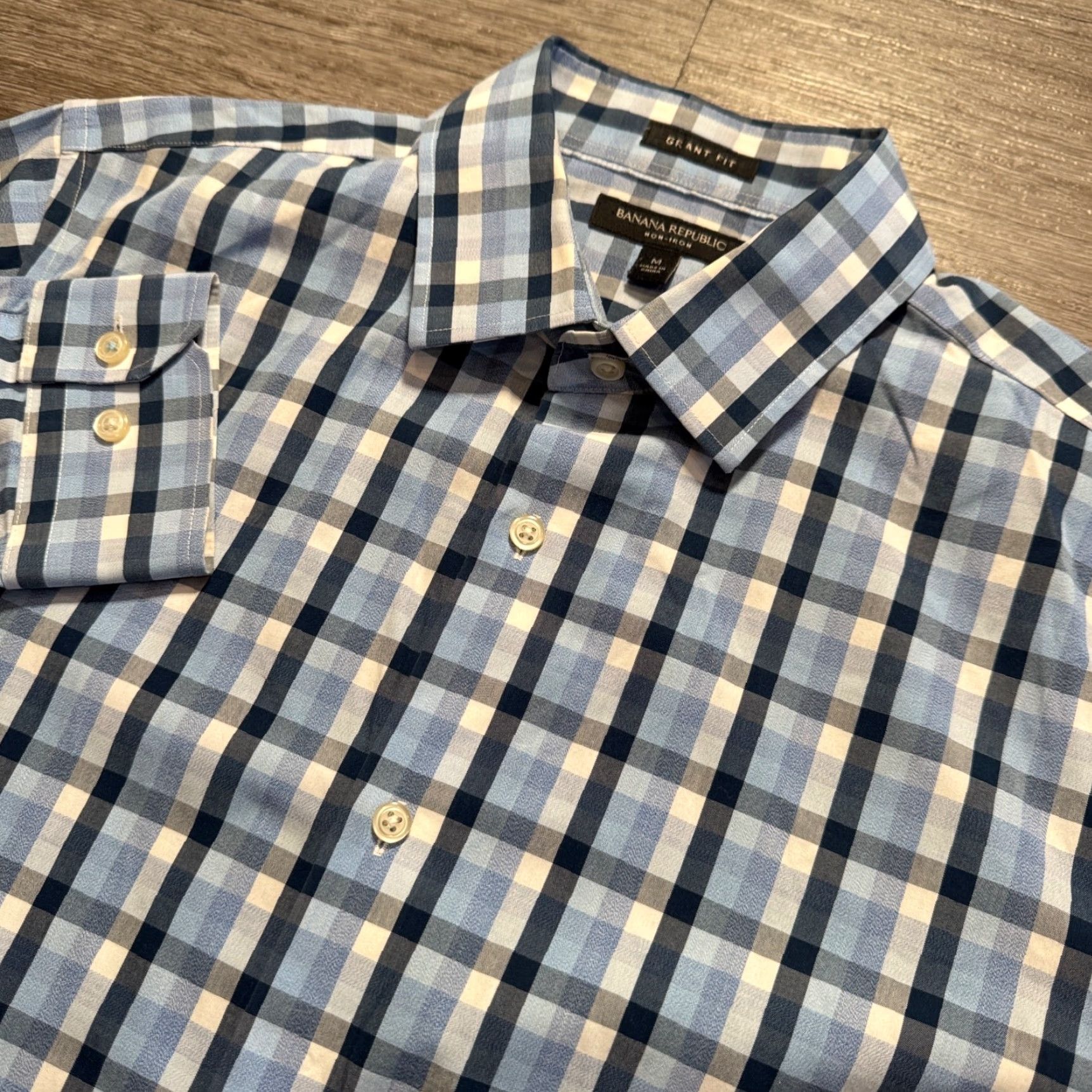 Banana Republic Banana Republic Shirt Mens Medium Blue Plaid Grant Fit 100% Cotton Casual Adult Size US M / EU 48-50 / 2 - 2 Thumbnail