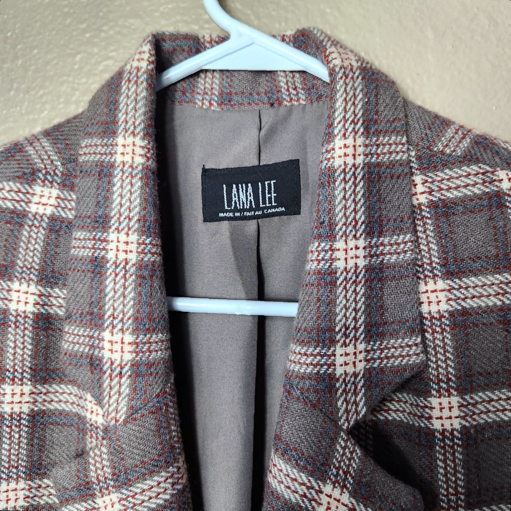 Lee VINTAGE Lana Lee Womens Blazer 2 Button Wool Blend Taupe Plaid Size 14 - Brown Academia Woman Mens? Size XL / US 12-14 / IT 48-50 - 2 Thumbnail
