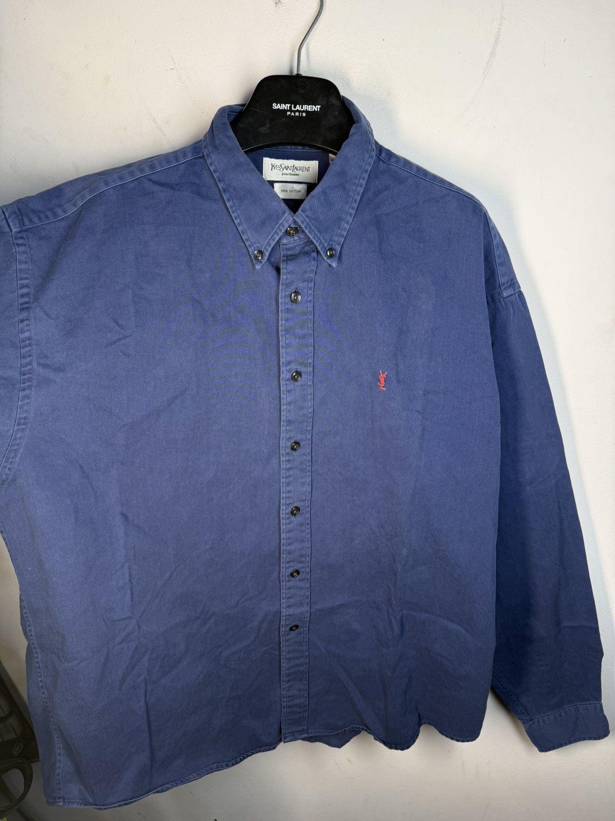 Blue YSL Shirt Heavy Cotton Vintage Yves Saint Laurent Dress